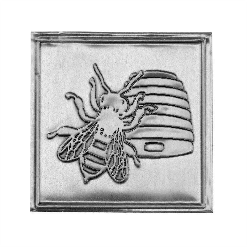 Tin label ‘Honey’, square, metal, silver