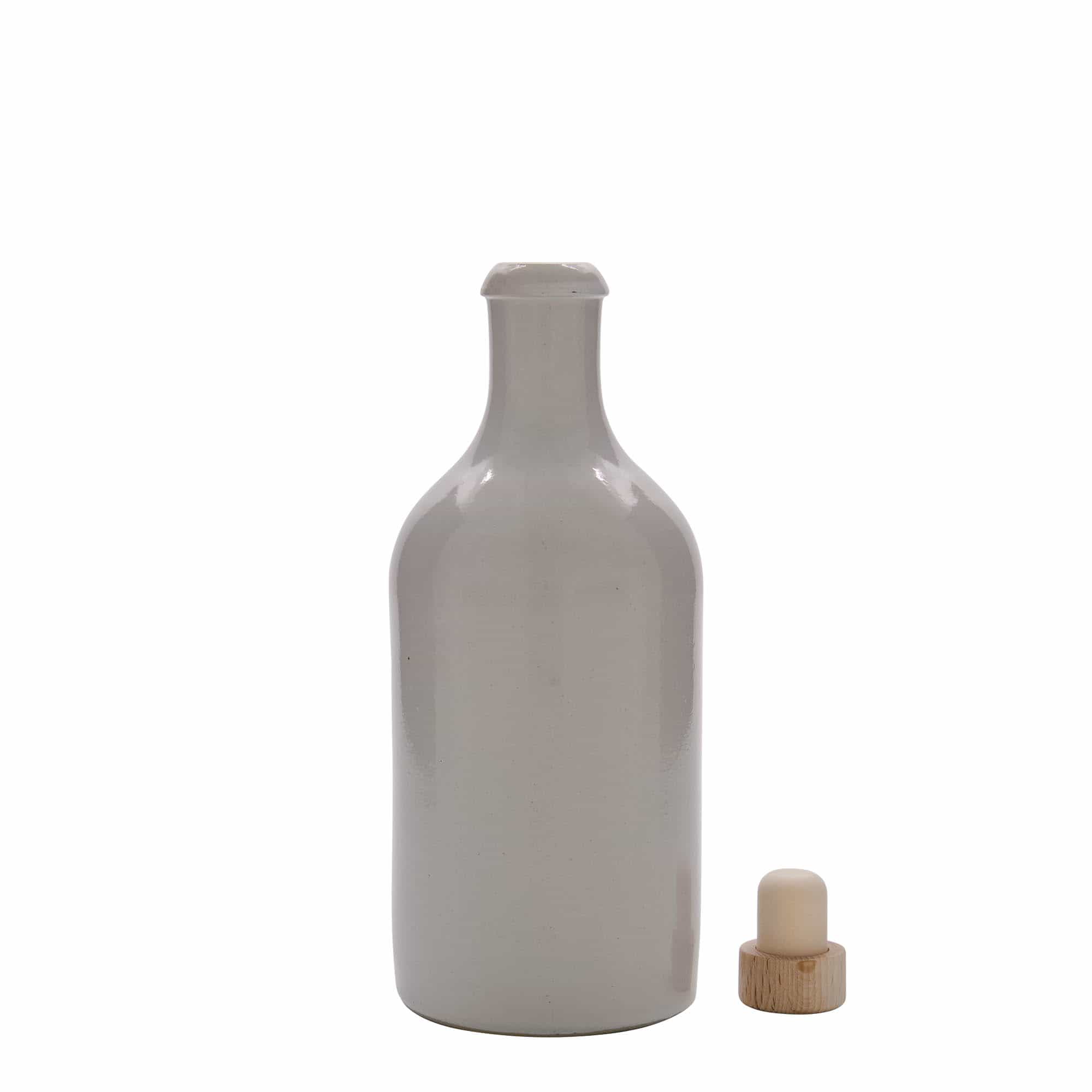 500 ml earthen jug, stoneware, white, closure: cork