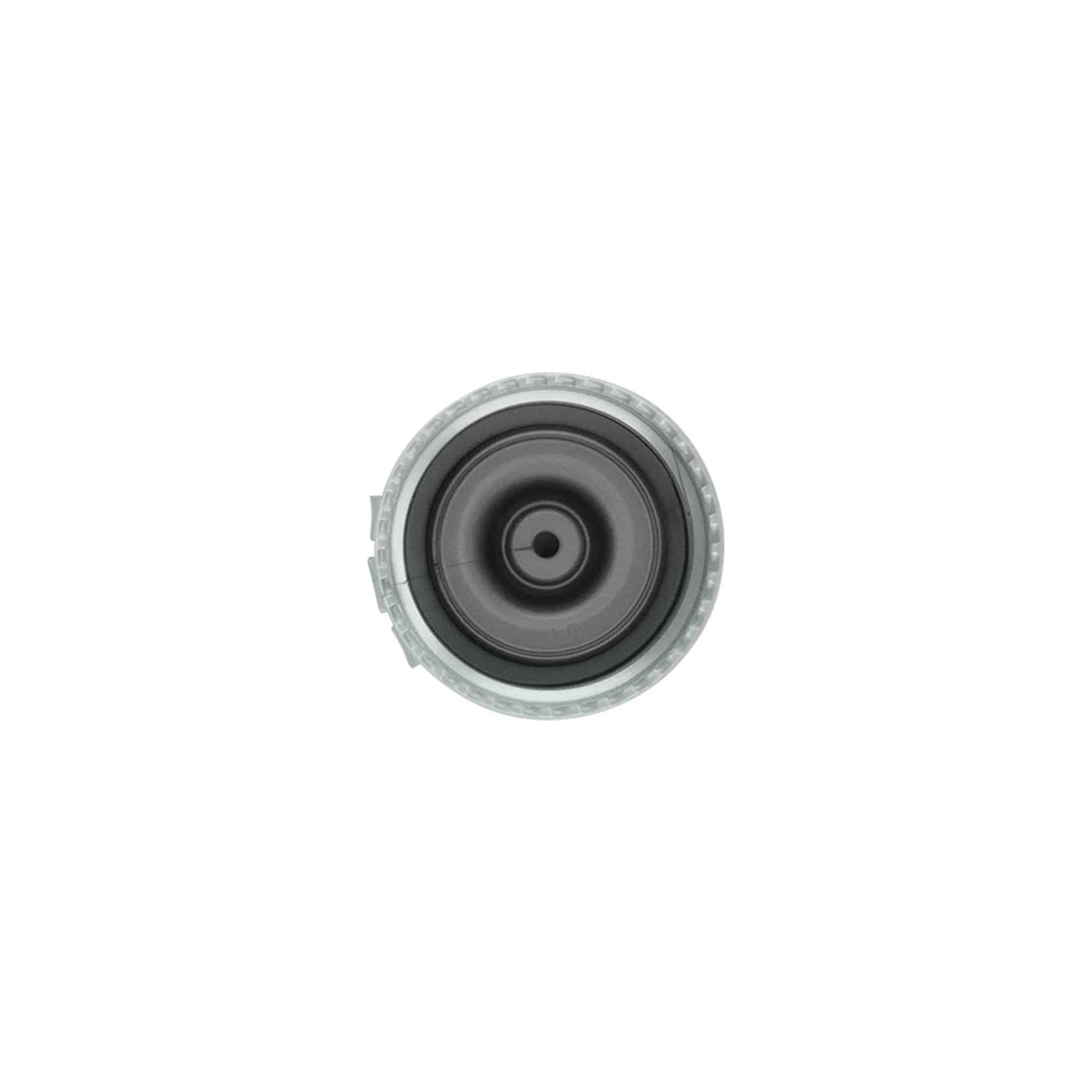 Screw cap with hinge, PP plastic, silver, for opening: 24/410 Screw cap with hinge, PP plastic, silver, for opening: 24/410
