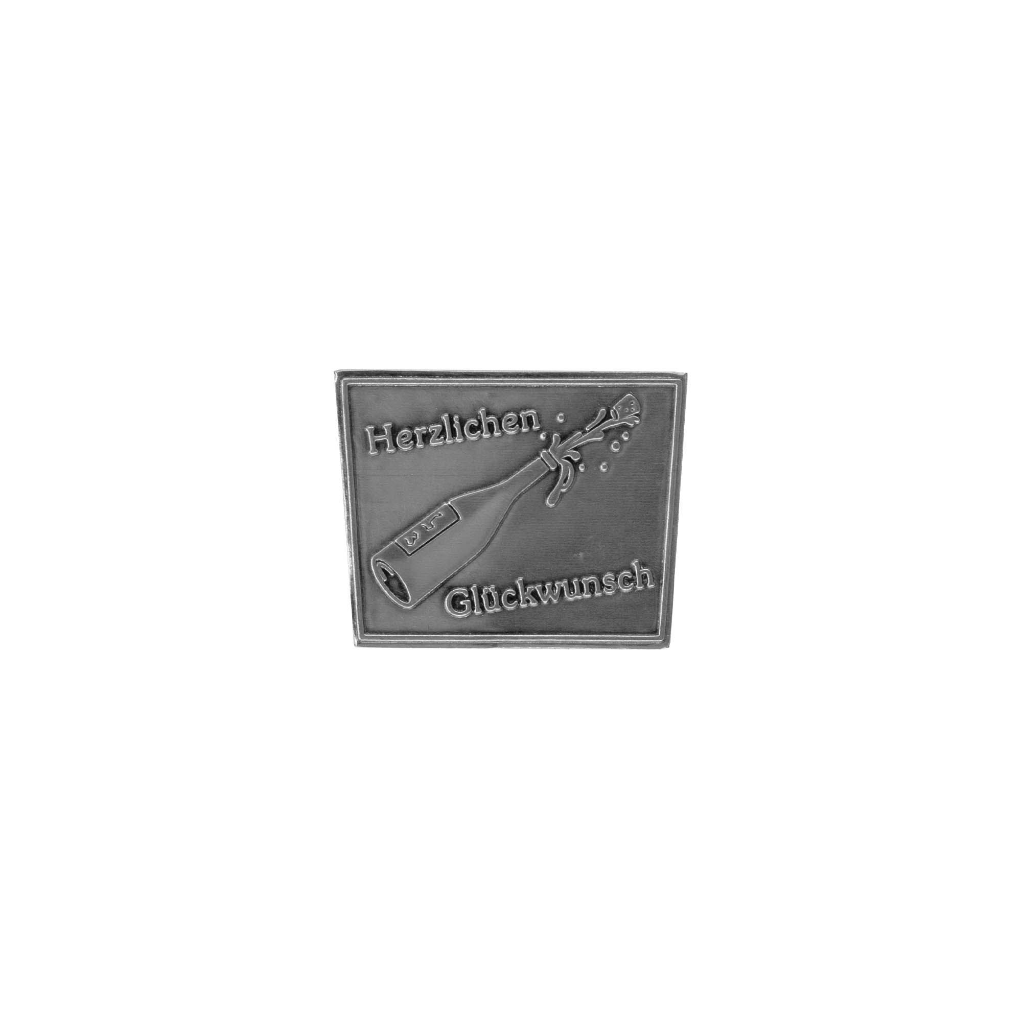 Tin label 'Congratulations', trapezoid, metal, silver