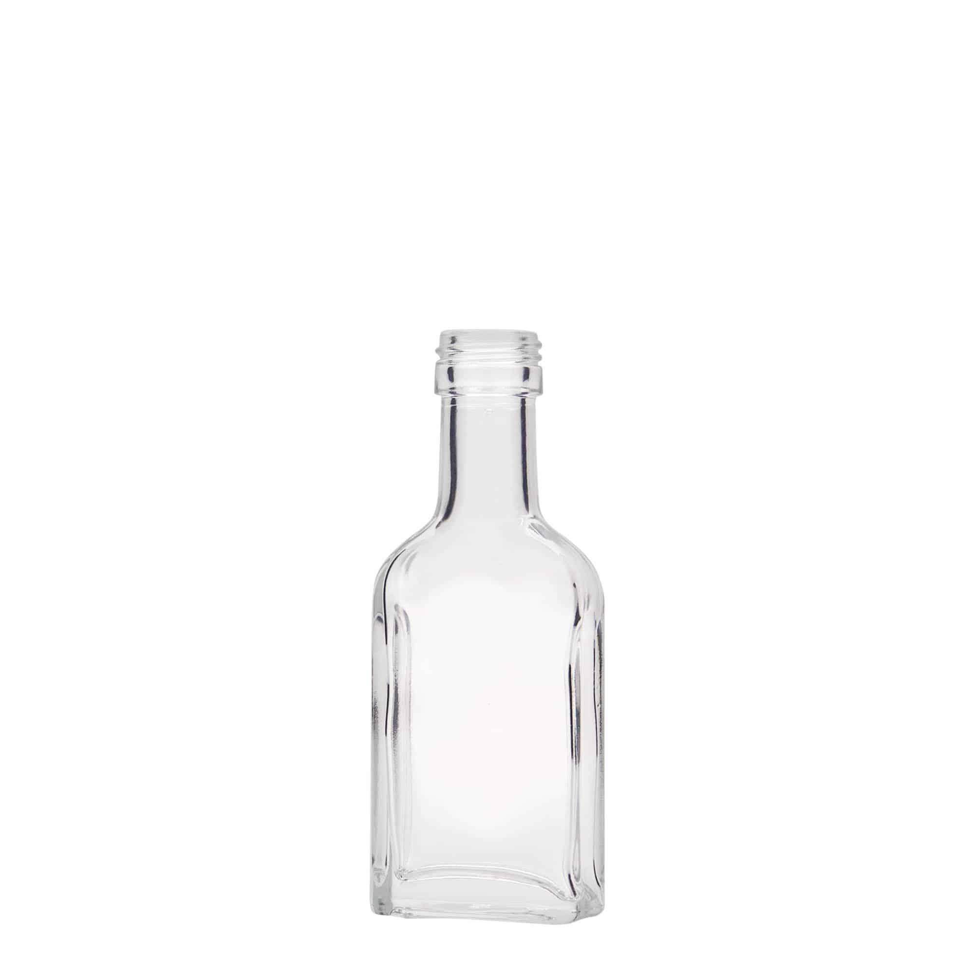 40 ml pocket bottle long neck, rectangular, glass, opening: PP 22 40 ml pocket bottle long neck, rectangular, glass, opening: PP 22