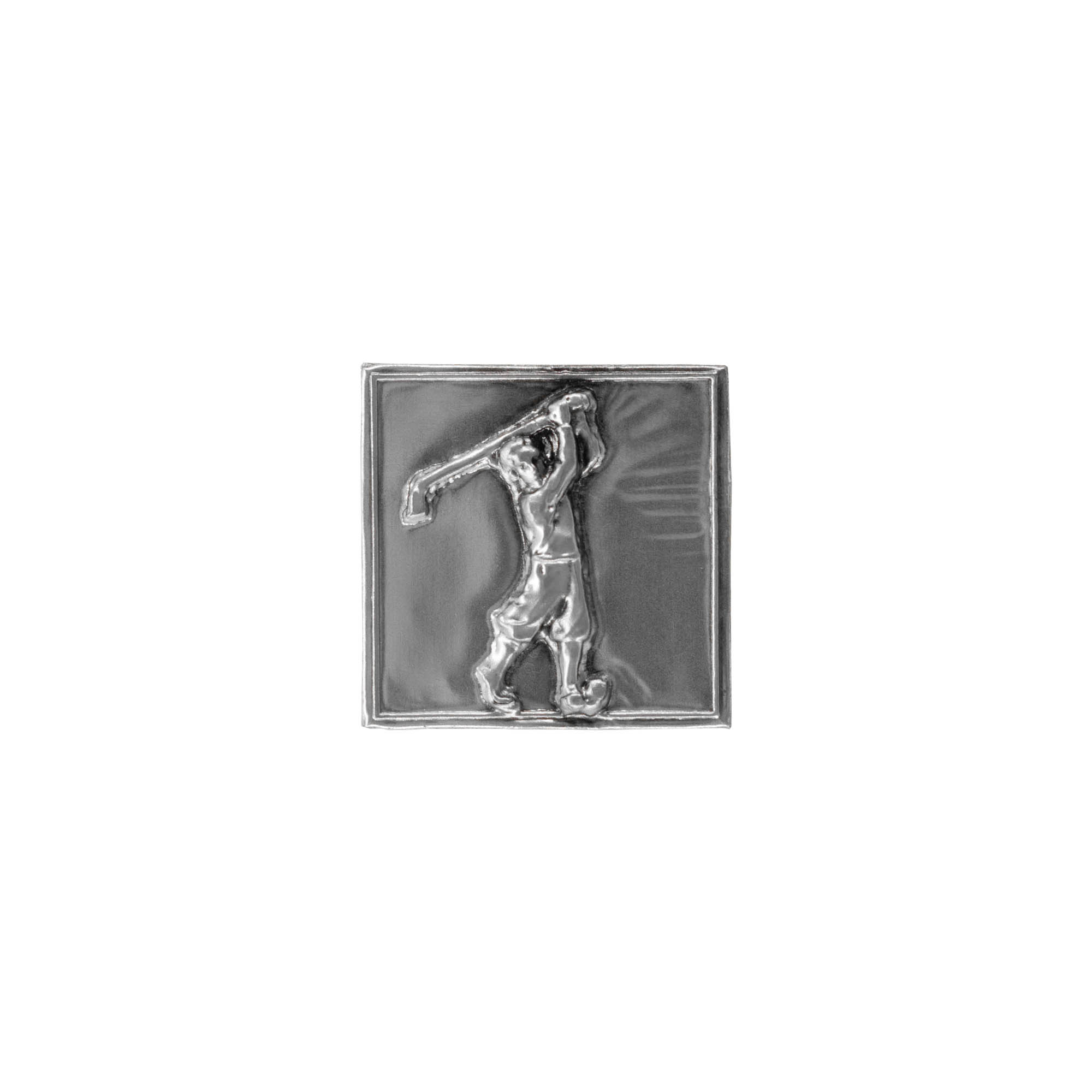 Tin label ‘Golfer’, square, metal, silver