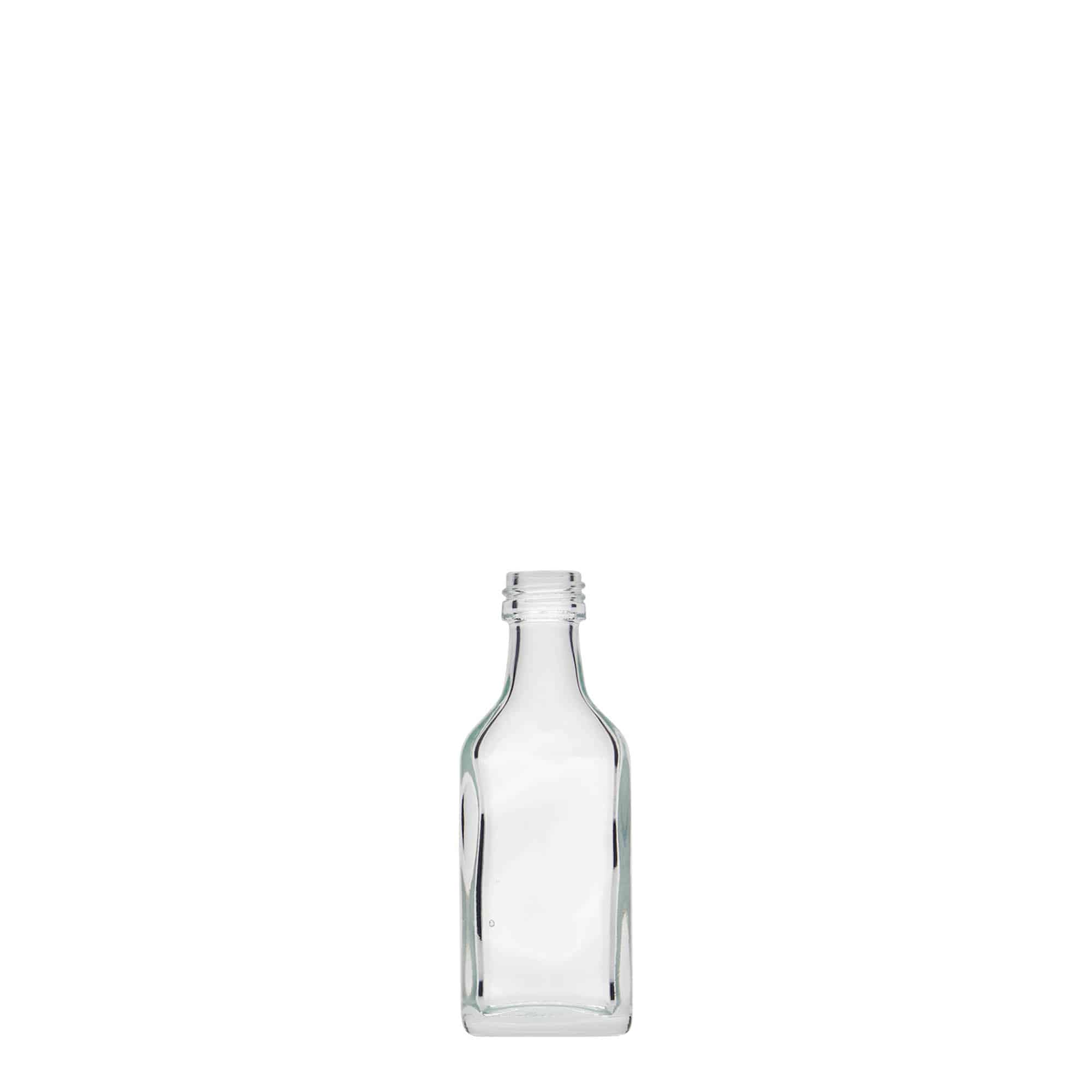 20 ml pocket bottle, rectangular, glass, opening: PP 18