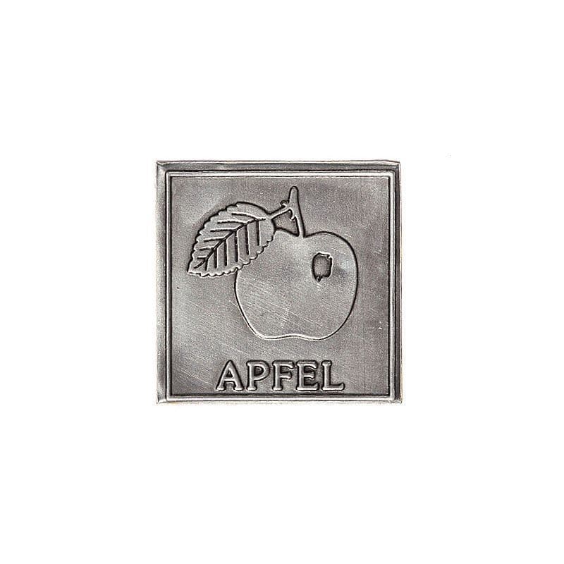 Pewter tag 'Apple', square, metal, silver