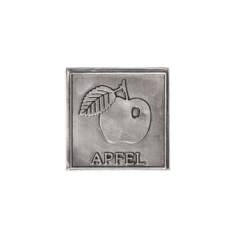 Tin label 'Apple', square, metal, silver