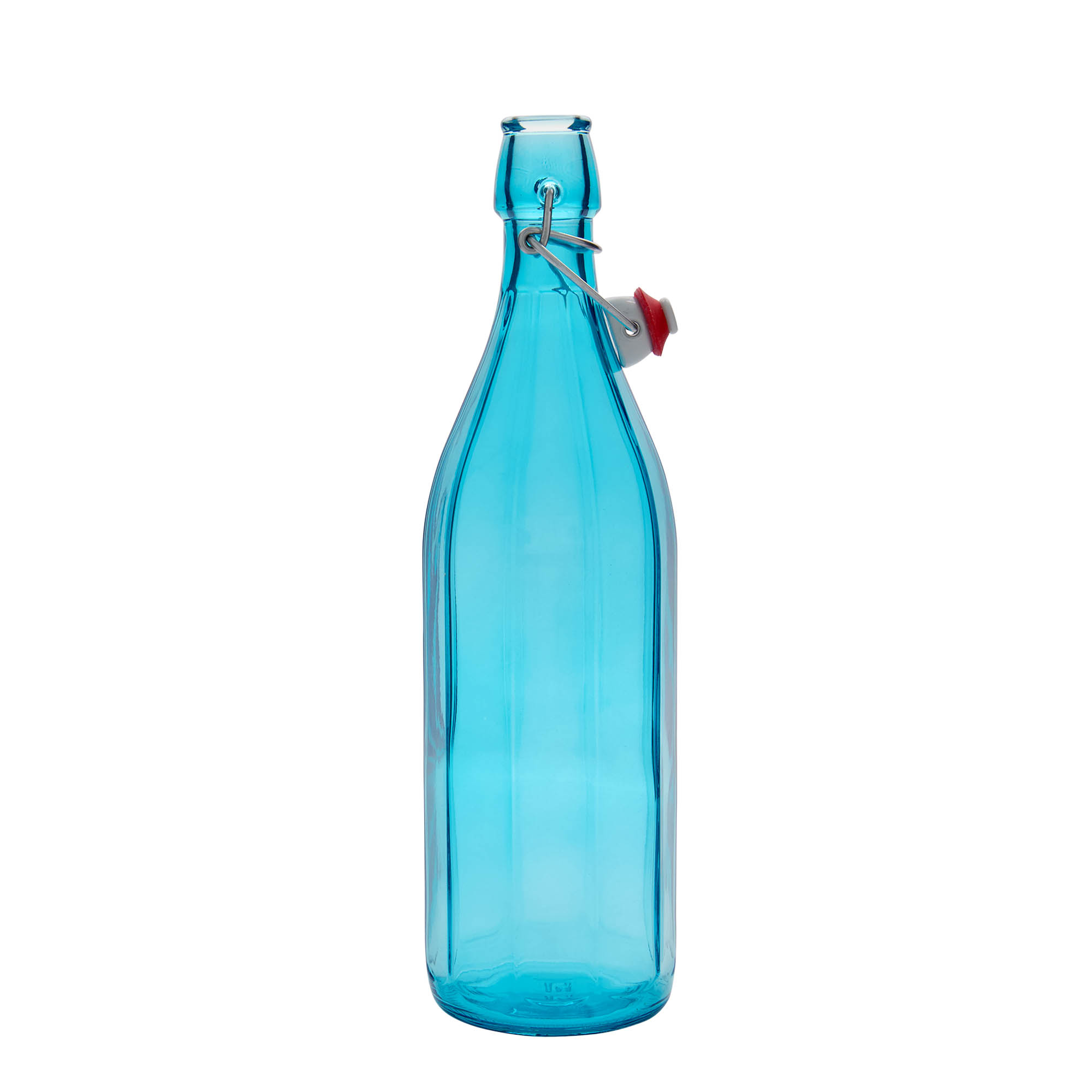 1,000 ml glass bottle 'Oxford', ten-sided, azure blue, closure: swing top