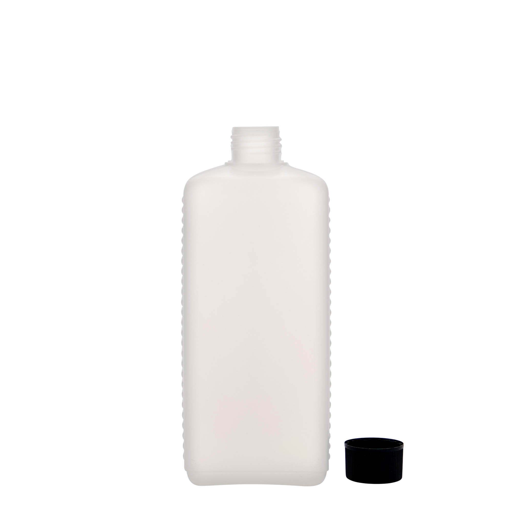 500 ml canister bottle, rectangular, HDPE plastic, natural, opening: DIN 25 EPE