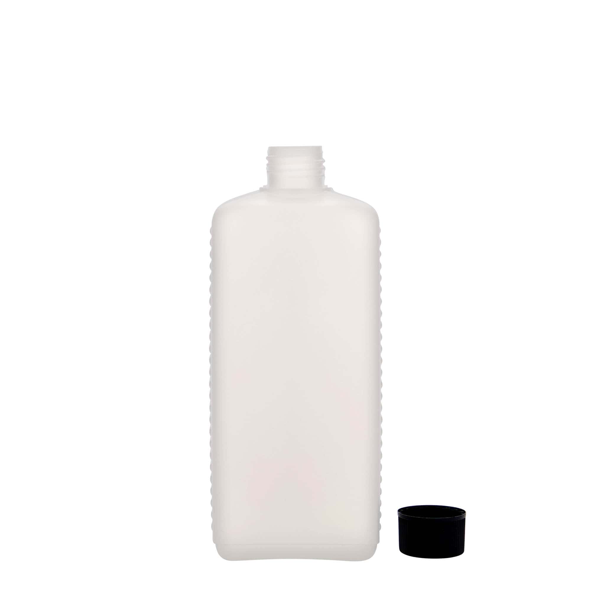500 ml canister bottle, rectangular, HDPE plastic, natural, opening: DIN 25 EPE