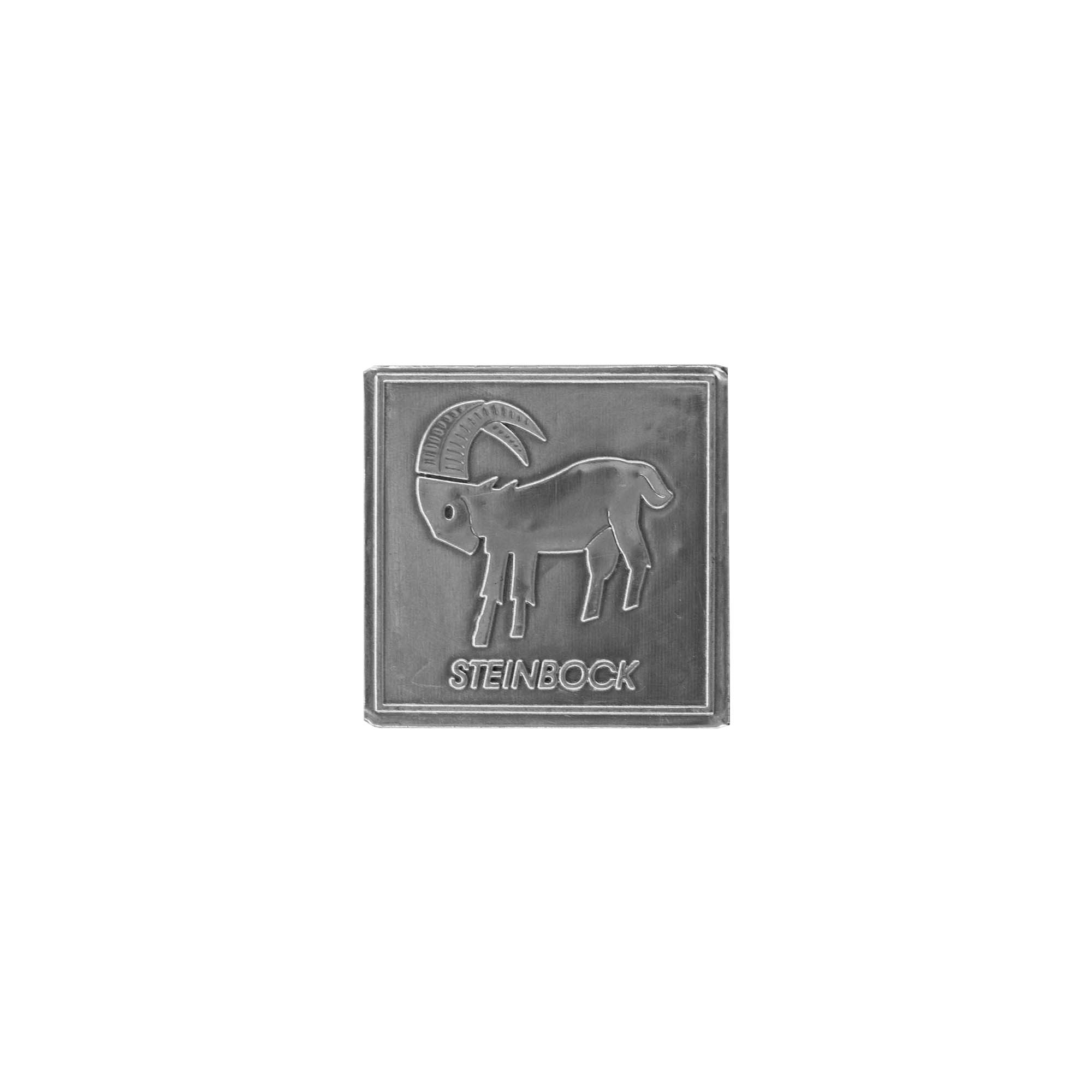 Tin label 'Capricorn', square, metal, silver