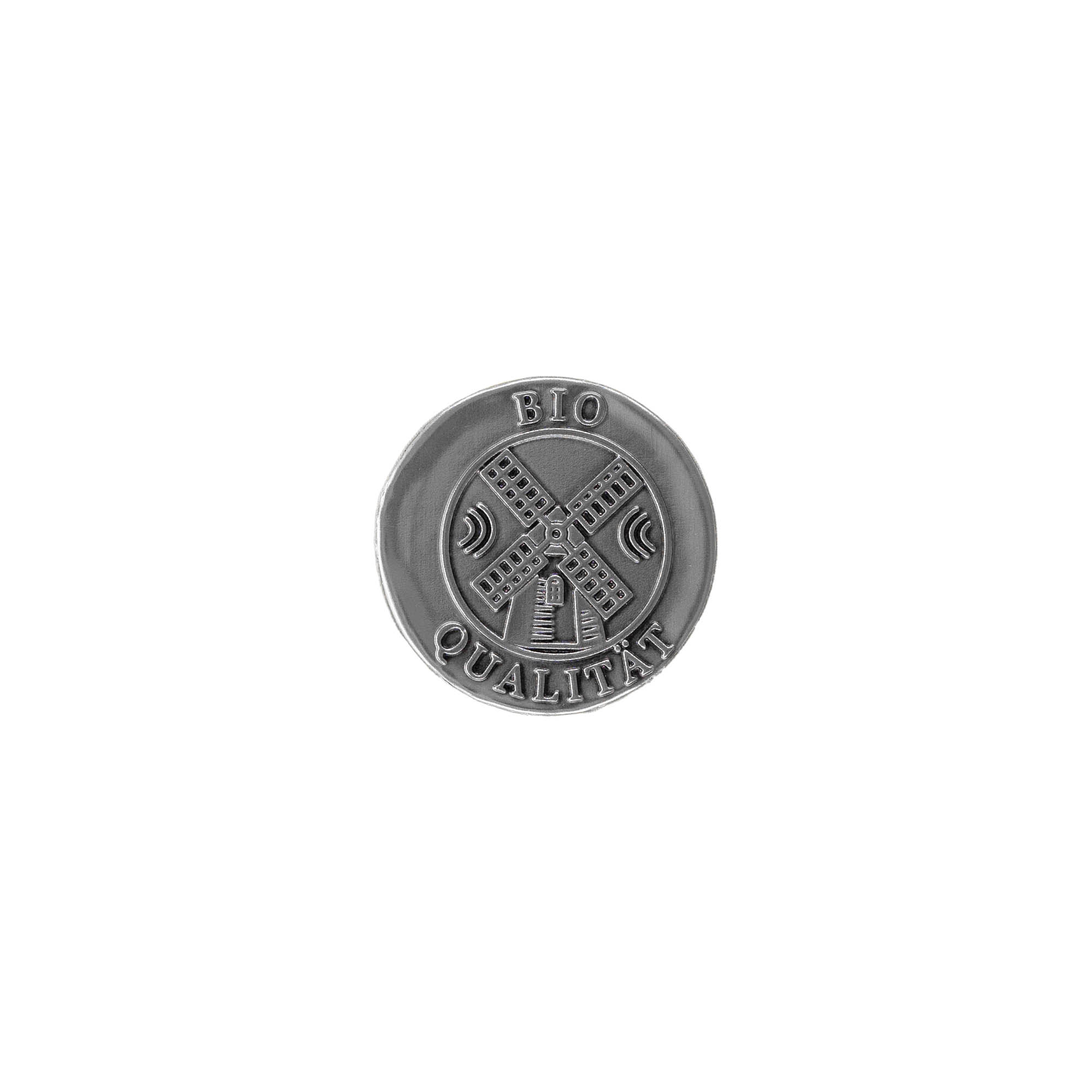 Tin label 'Organic Quality', round, metal, silver Tin label 'Organic Quality', round, metal, silver