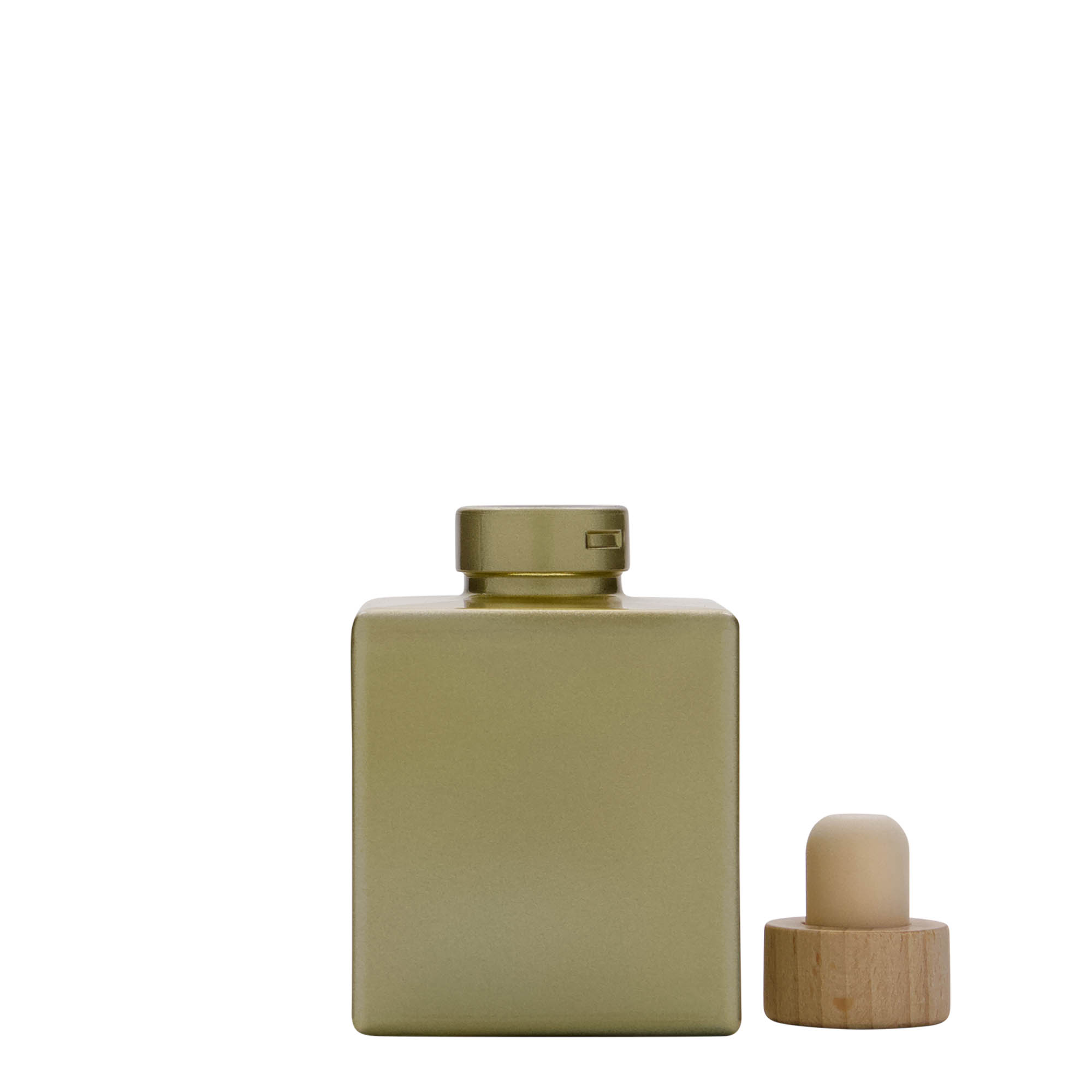 100 ml glass bottle 'Cube', square, gold, opening: cork 100 ml glass bottle 'Cube', square, gold, opening: cork