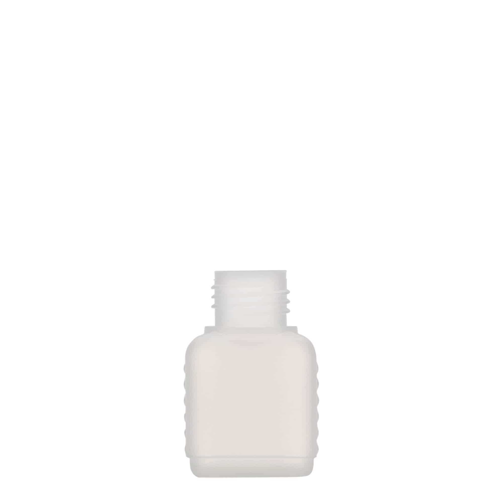 50 ml canister bottle, rectangular, HDPE plastic, natural, opening: DIN 25