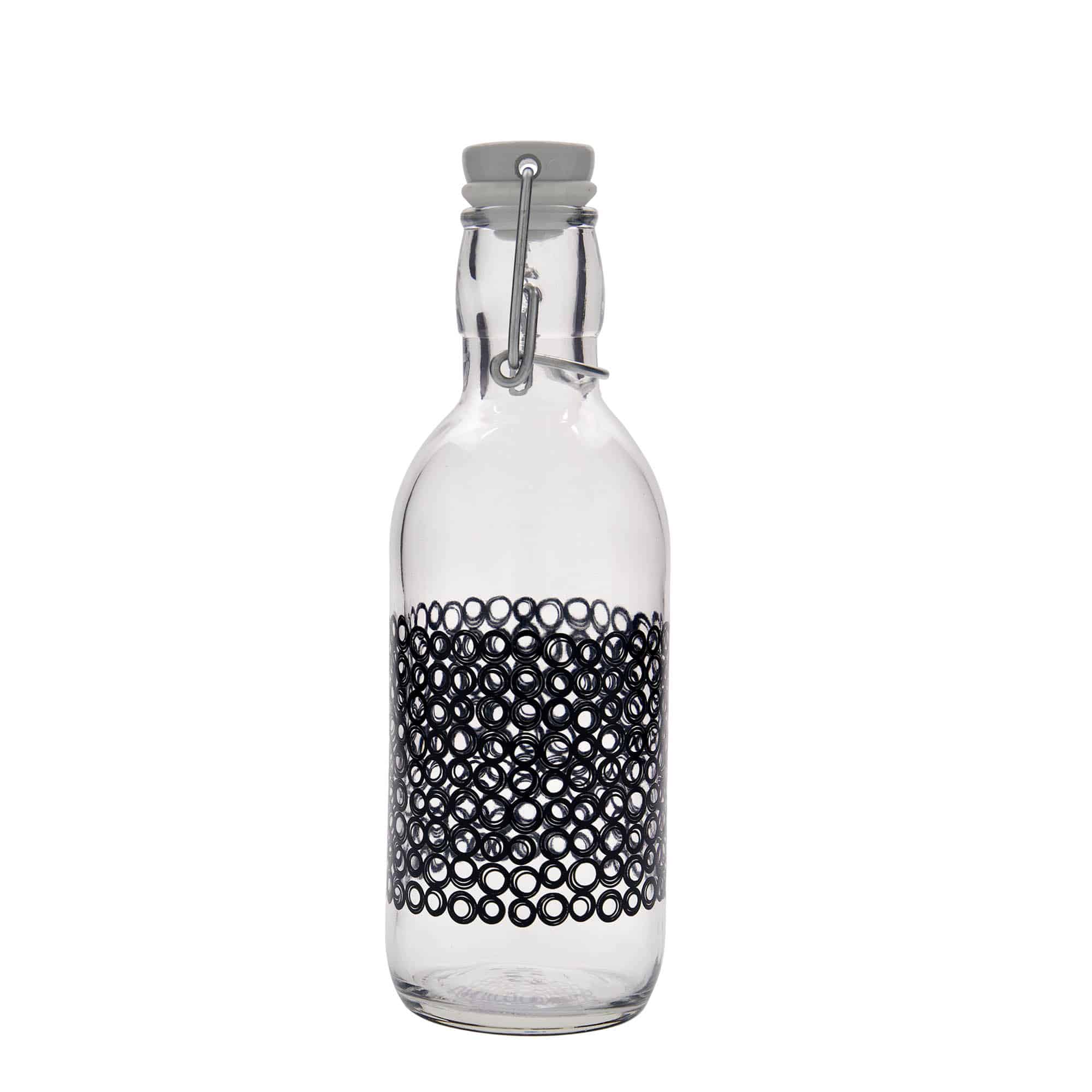 500 ml glass bottle 'Emilia', print: circola nero, closure: swing top
