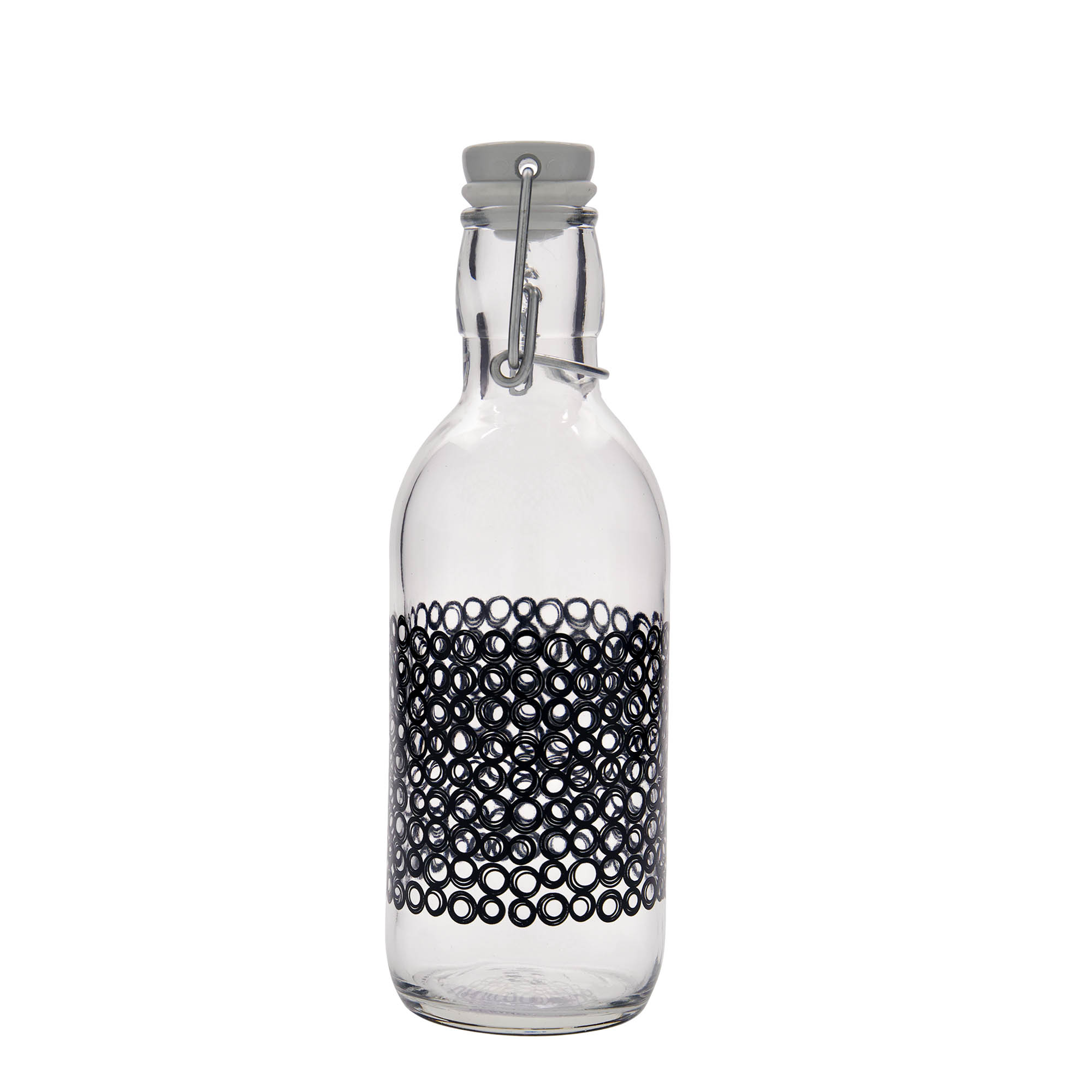 500 ml glass bottle 'Emilia', design: Circola nero, opening: swing top closure