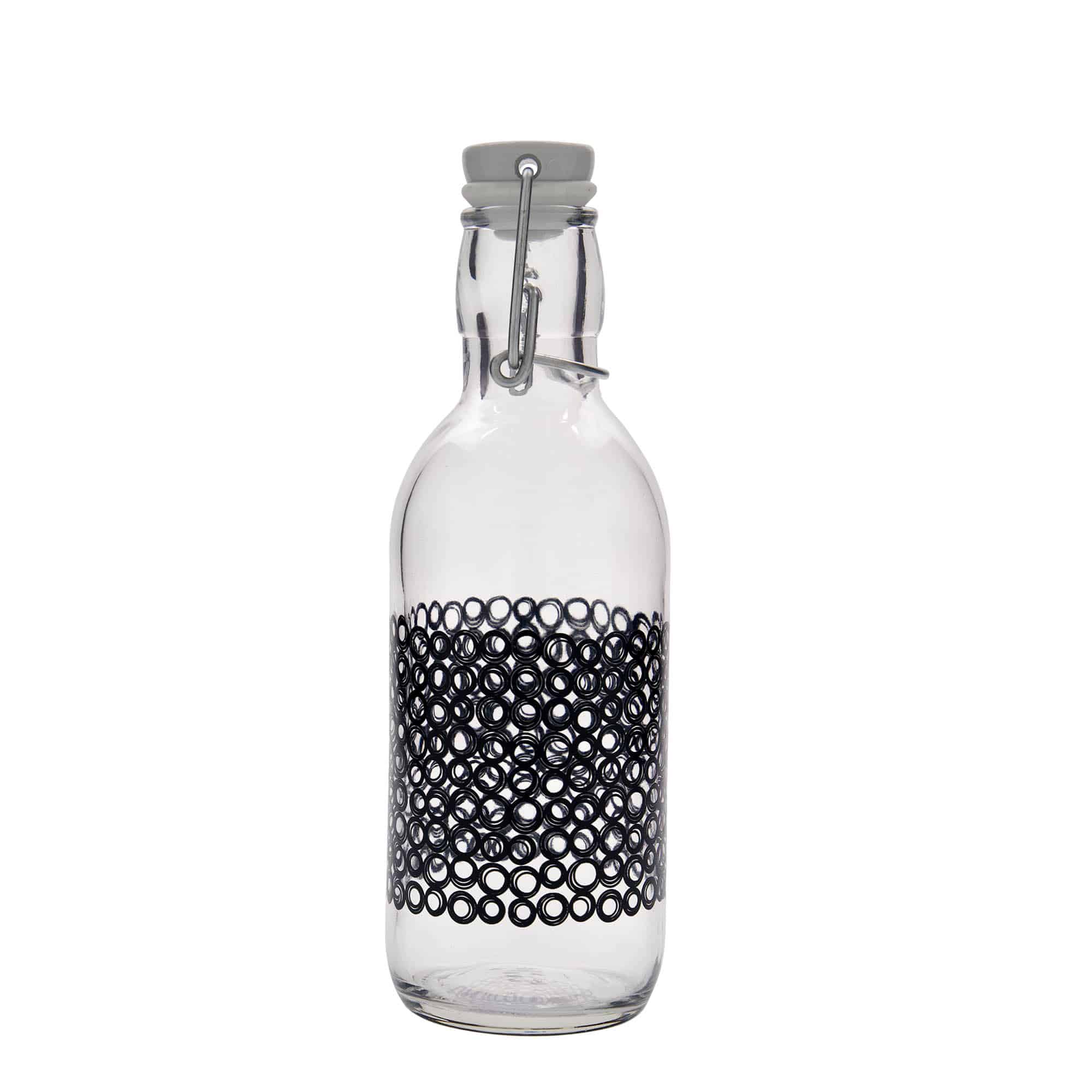 500 ml glass bottle ‘Emilia’, design: Circola nero, opening: swing top closure