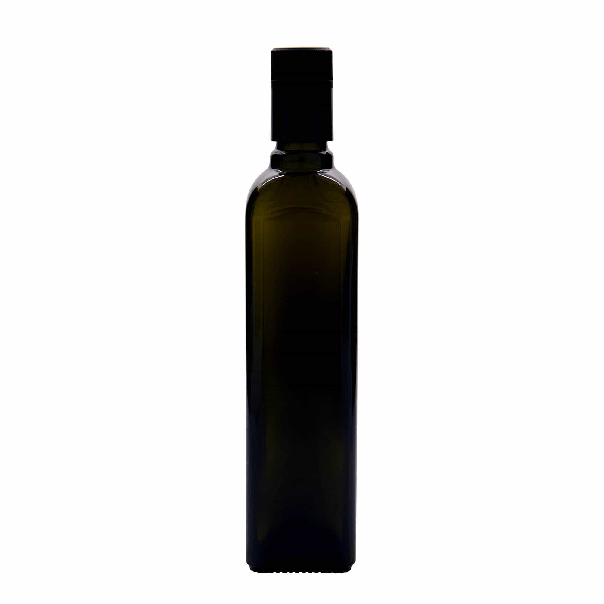 500 ml oil/vinegar bottle 'Quadra', glass, square, antique green, closure: DOP