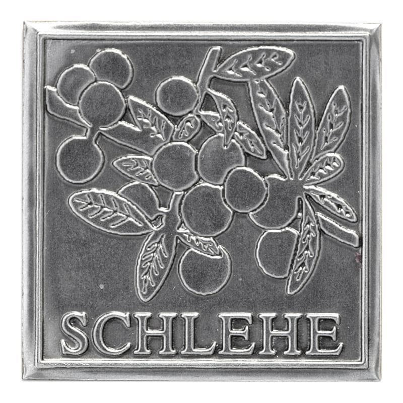Pewter tag 'Sloe', square, metal, silver