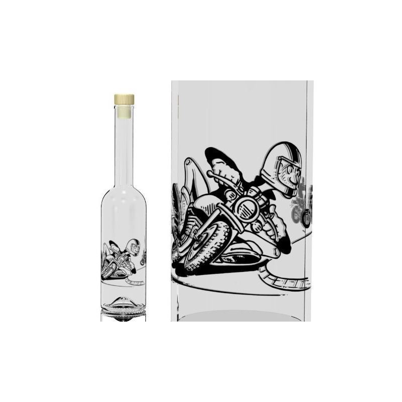 500 ml glass bottle 'Opera', print: motorcyclist, closure: cork
