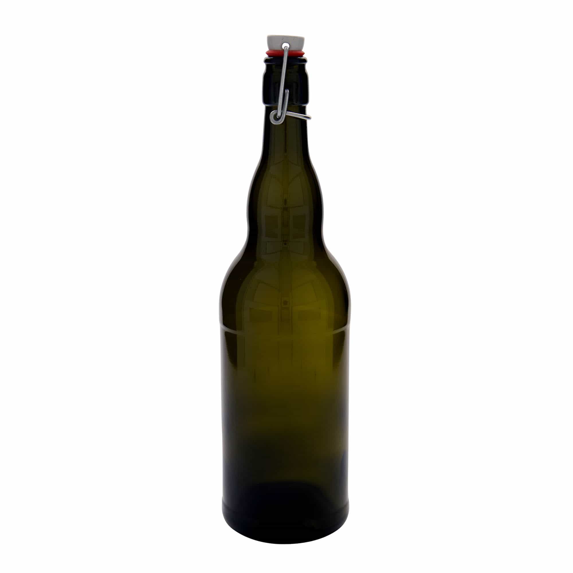 1,000 ml beer bottle Belgium, glass, antique green, mouth: swing top closure