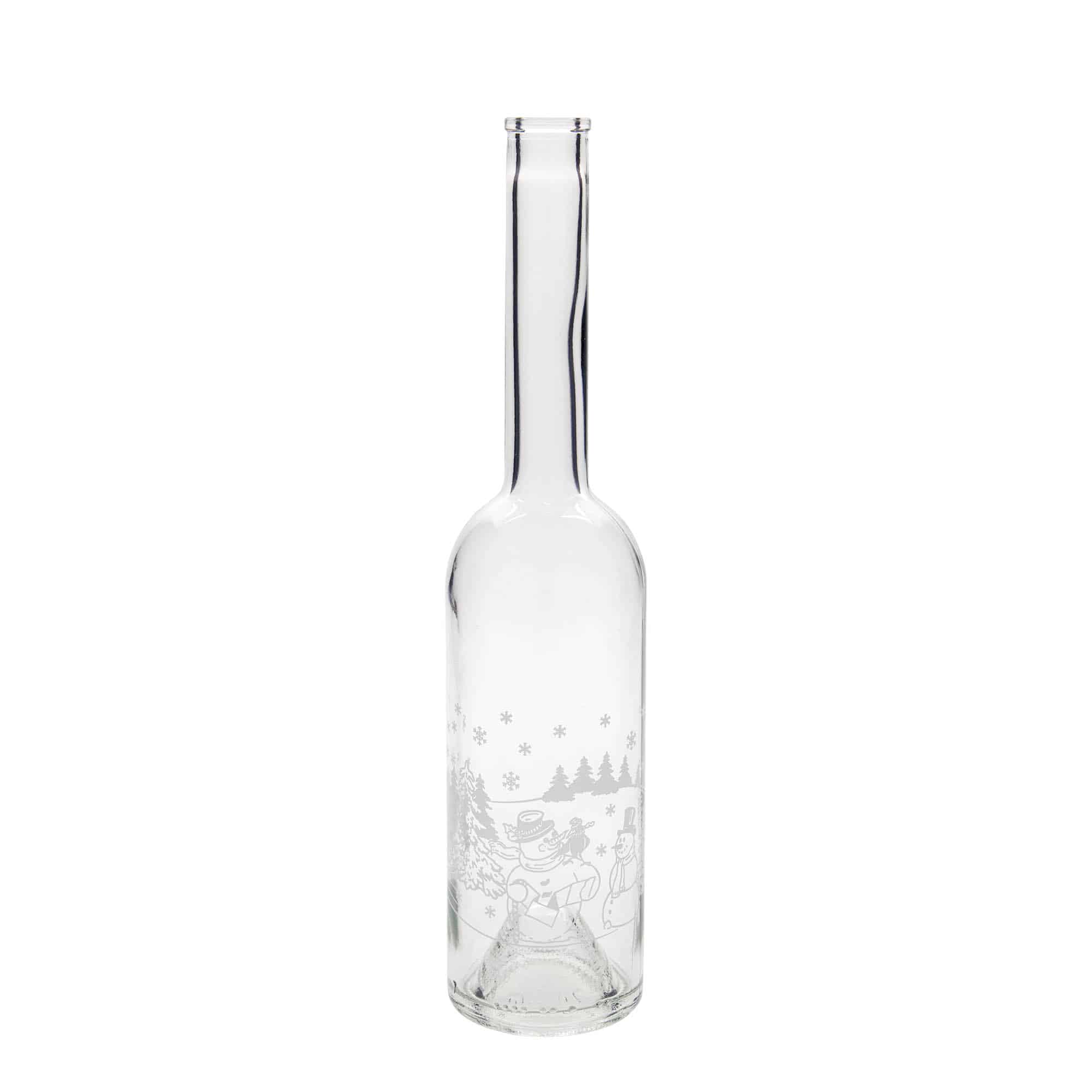 500 ml glass bottle 'Opera', motif: snowman bottle, opening: cork