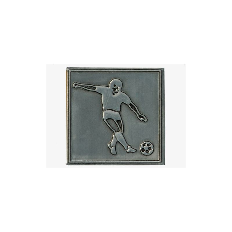 Tin label 'Football', square, metal, silver Tin label 'Football', square, metal, silver
