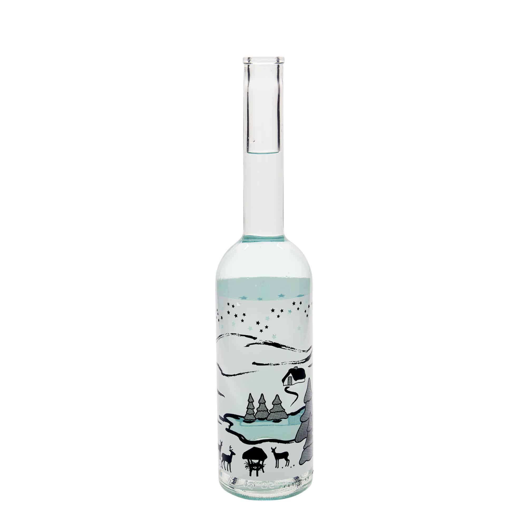 500 ml glass bottle 'Opera', print: Bianco winter dream, closure: cork