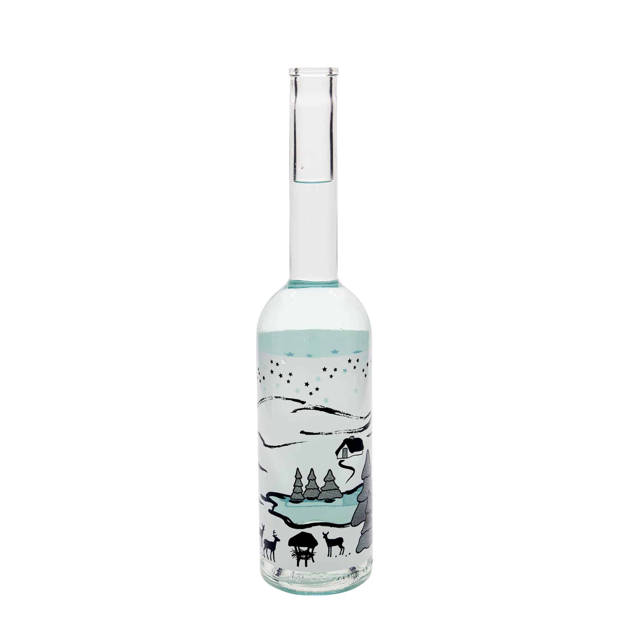 500 ml glass bottle 'Opera', design: Winter Dream Bianco, opening: cork
