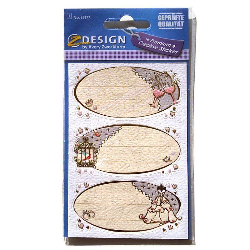 Zweckform labels ‘Wedding Wishes’, oval, paper, multicoloured