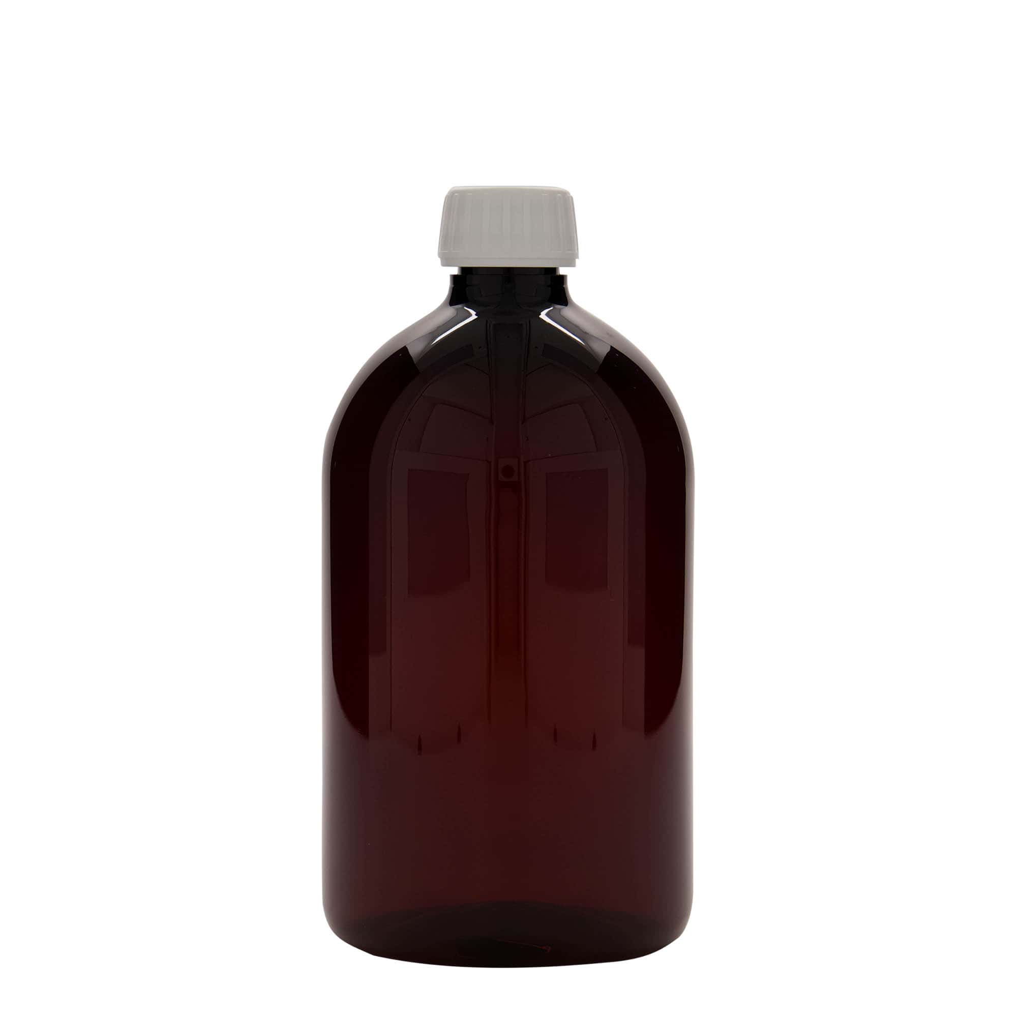1,000 ml PET medicine bottle, brown, plastic, closure: PP 28