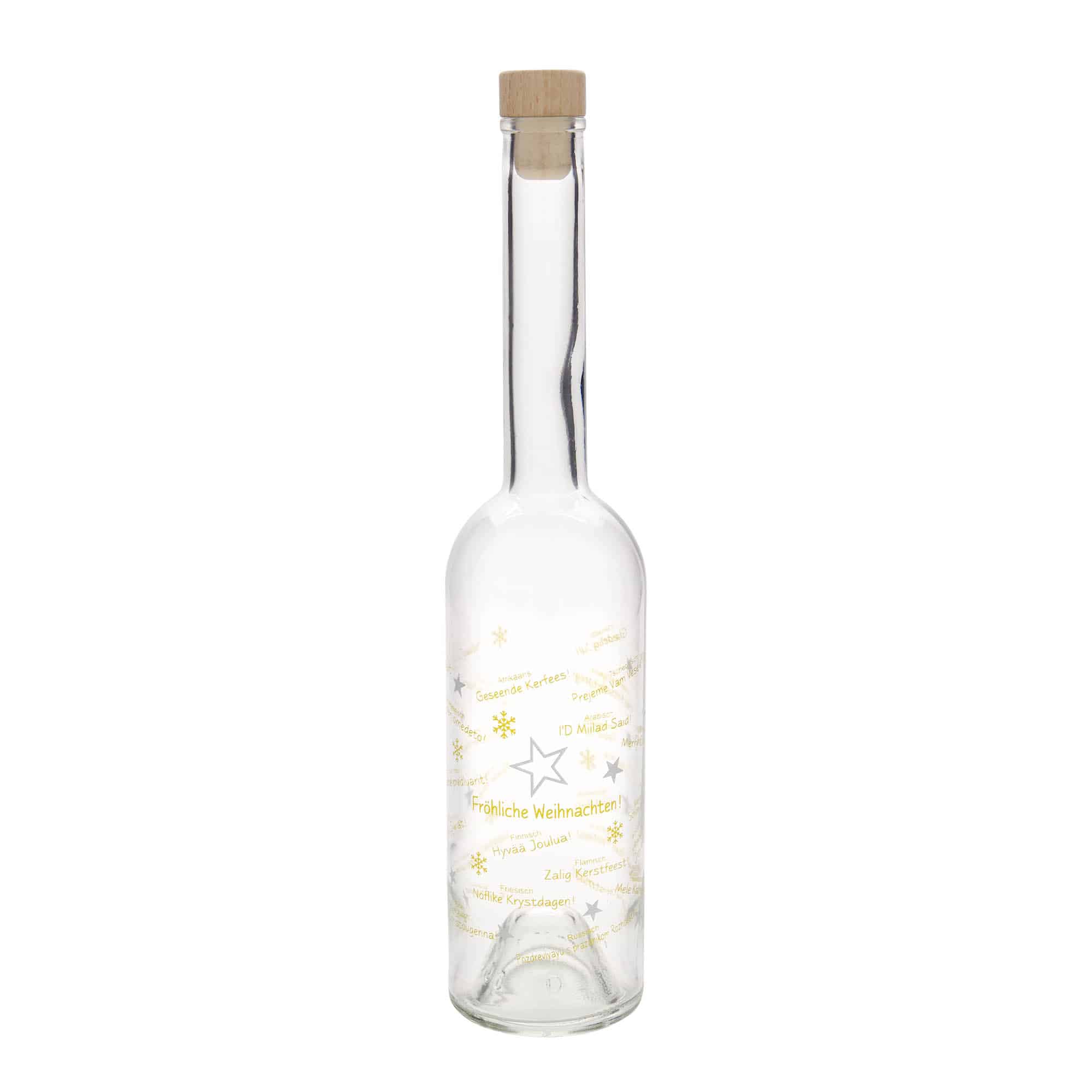 500 ml glass bottle 'Opera', motif: Christmas around the world, opening: cork