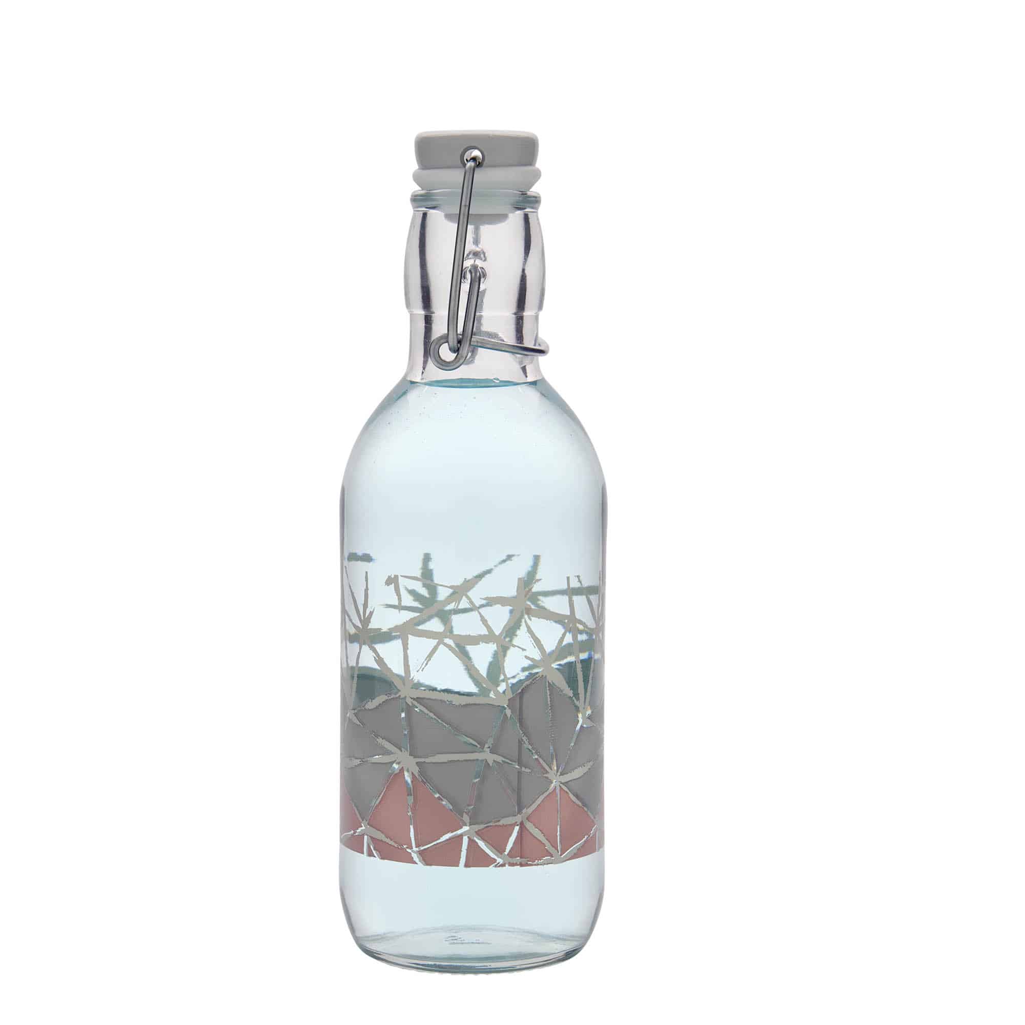 500 ml glass bottle 'Emilia', print: manolibera pink, closure: swing top