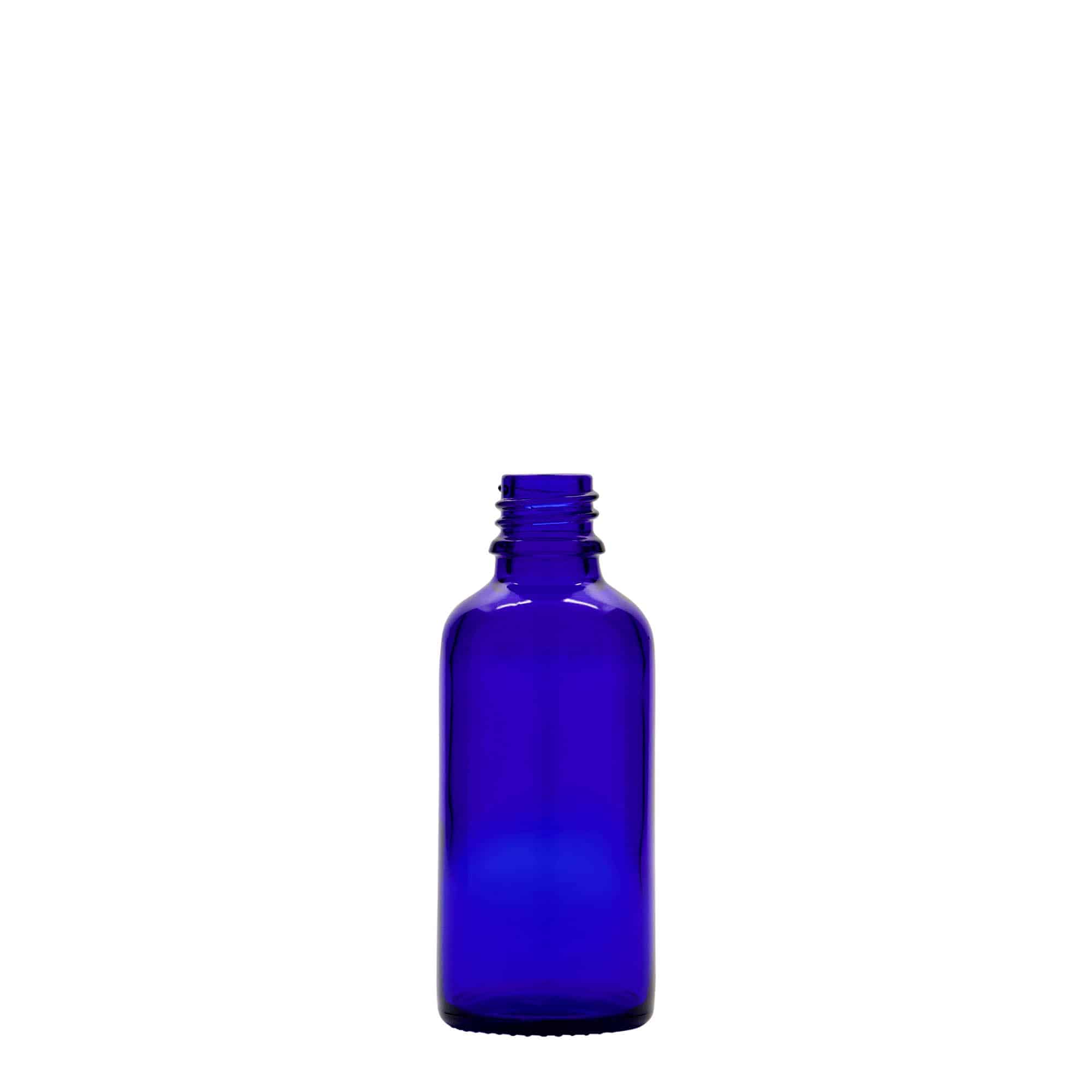 50 ml medical bottle, glass, royal blue, opening: DIN 18