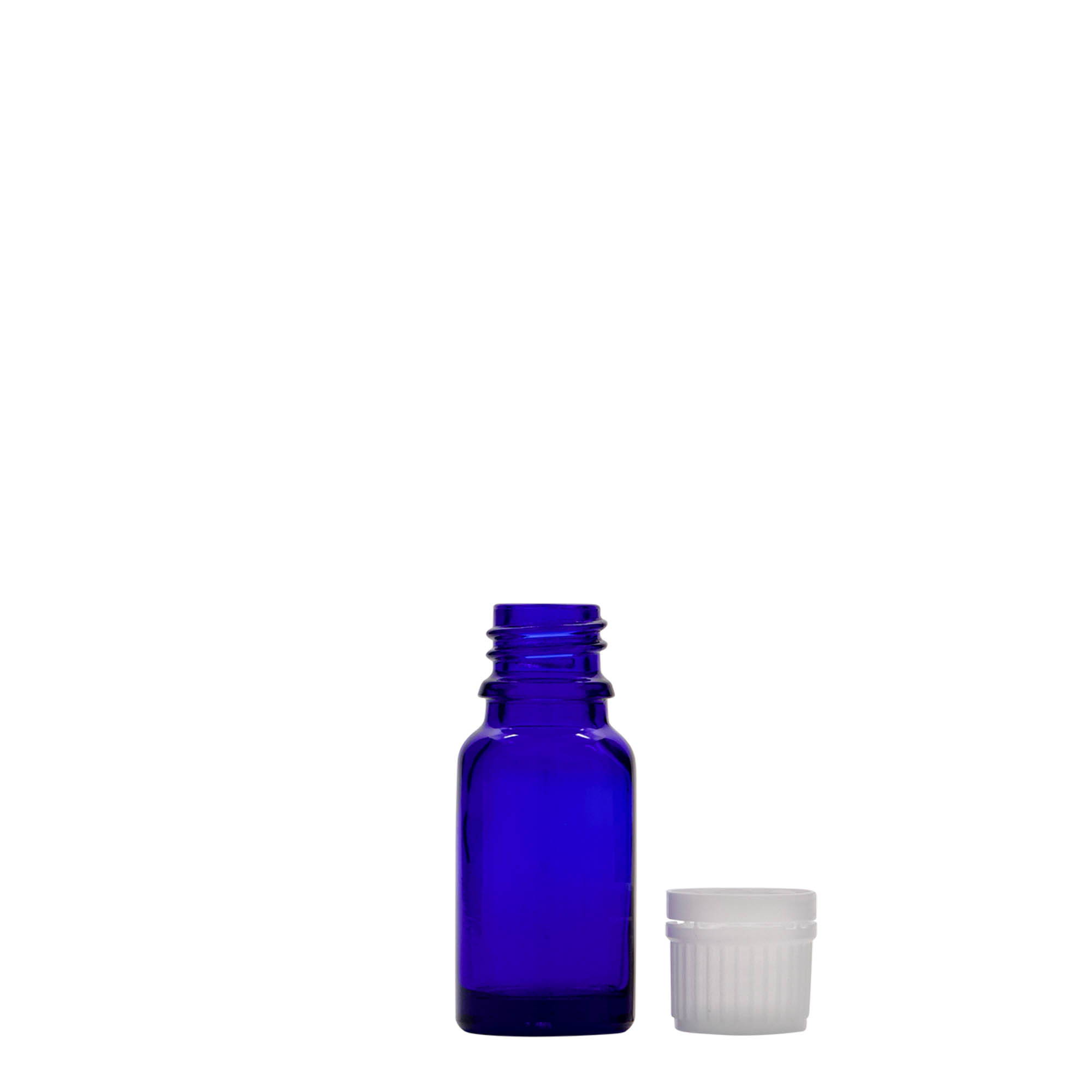 10 ml medicine bottle, glass, royal blue, opening: DIN 18