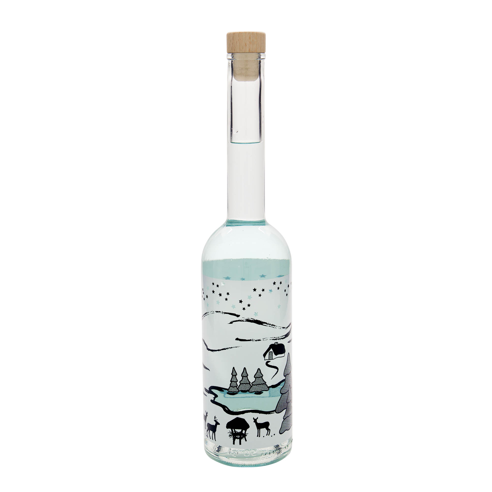 500 ml glass bottle 'Opera', design: Winter Dream Bianco, opening: cork