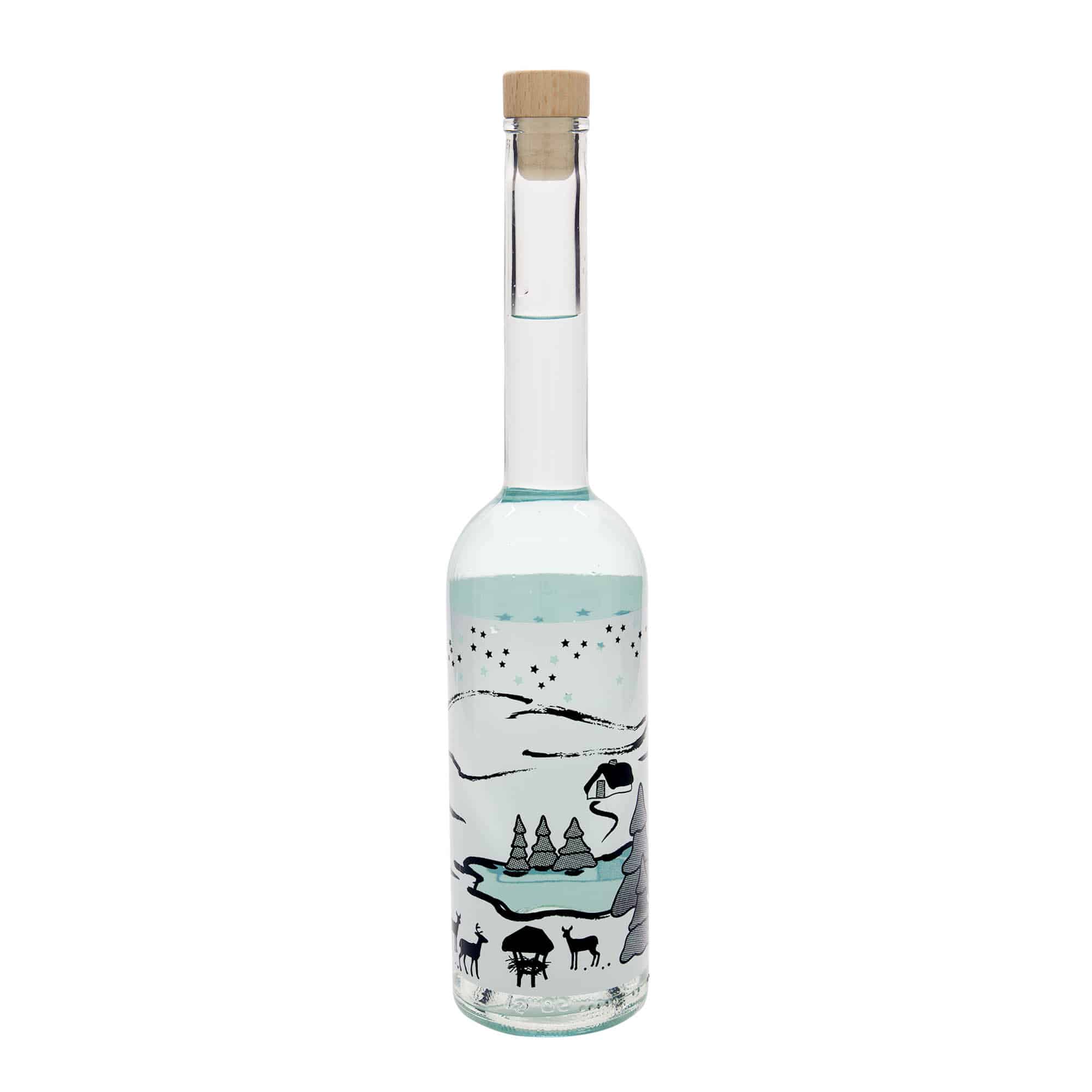 500 ml glass bottle 'Opera', design: Winter Dream Bianco, opening: cork
