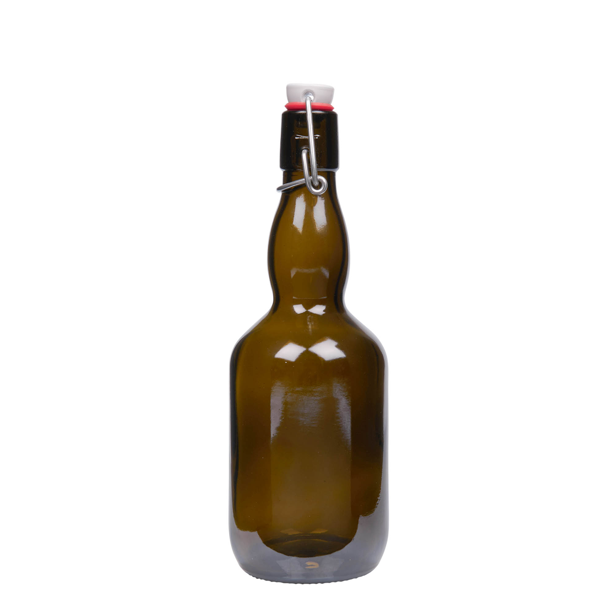 500 ml beer bottle with long neck, glass, antique green, opening: swing top closure