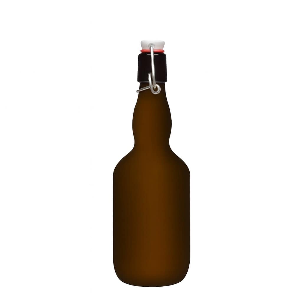 500 ml beer bottle with long neck, glass, antique green, opening: swing top closure