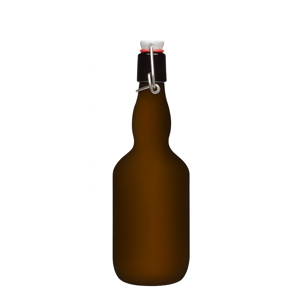 500 ml beer bottle with long neck, glass, antique green, opening: swing top closure