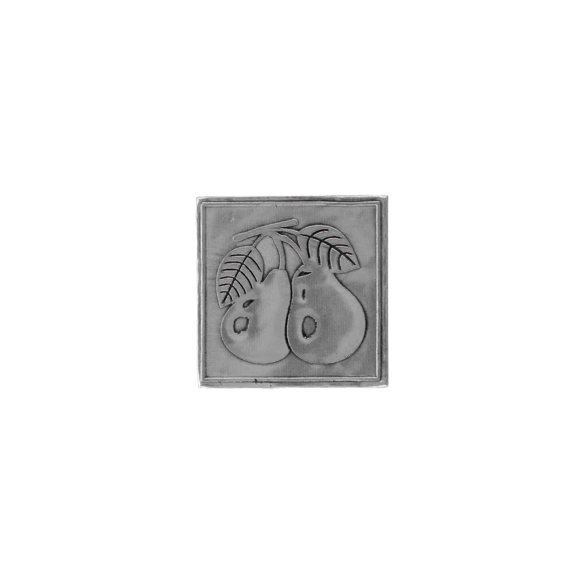 Tin label ‘Pear’, square, metal, silver