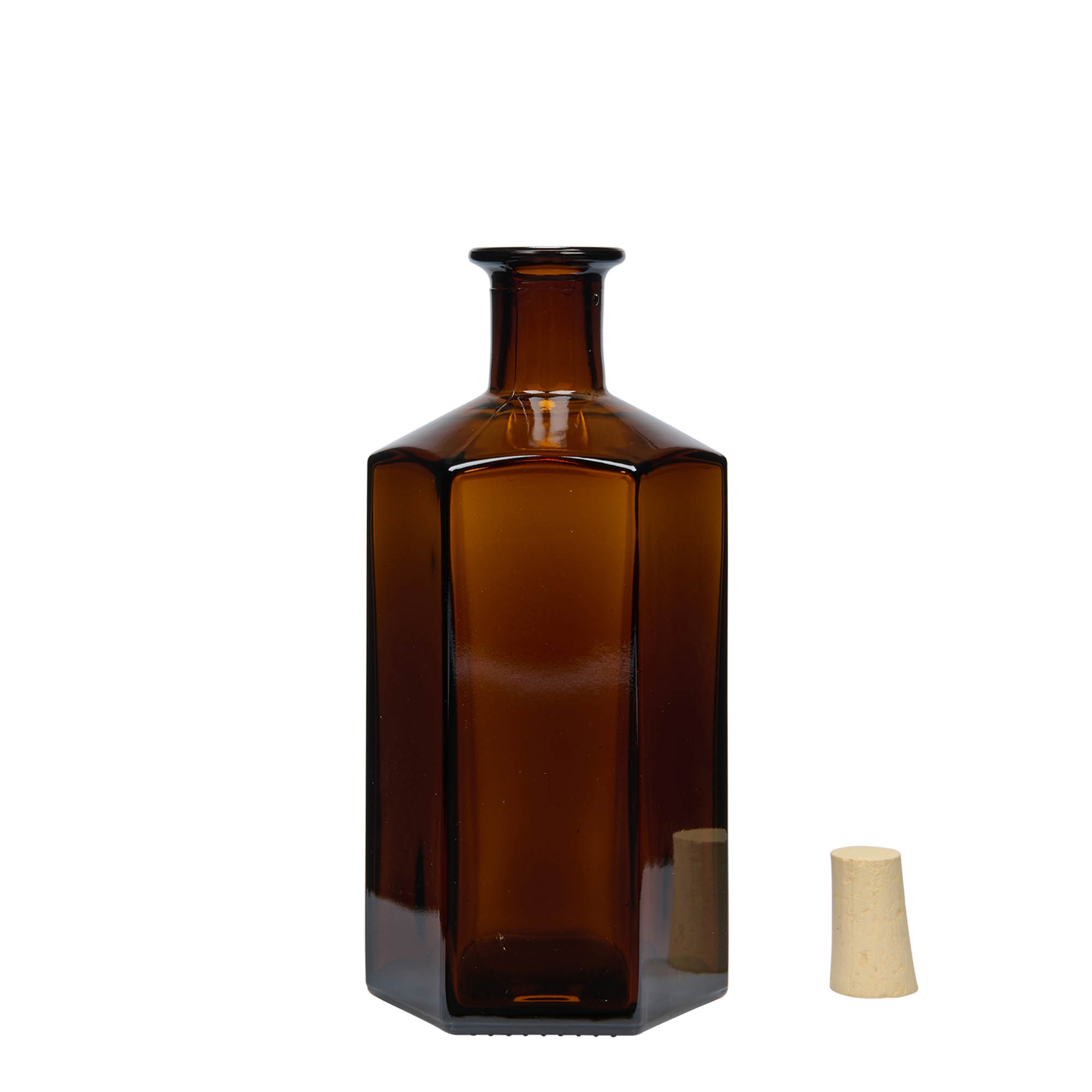 500 ml glass bottle apothecary 'Jimmy', hexagonal, brown, opening: cork 500 ml glass bottle apothecary 'Jimmy', hexagonal, brown, opening: cork
