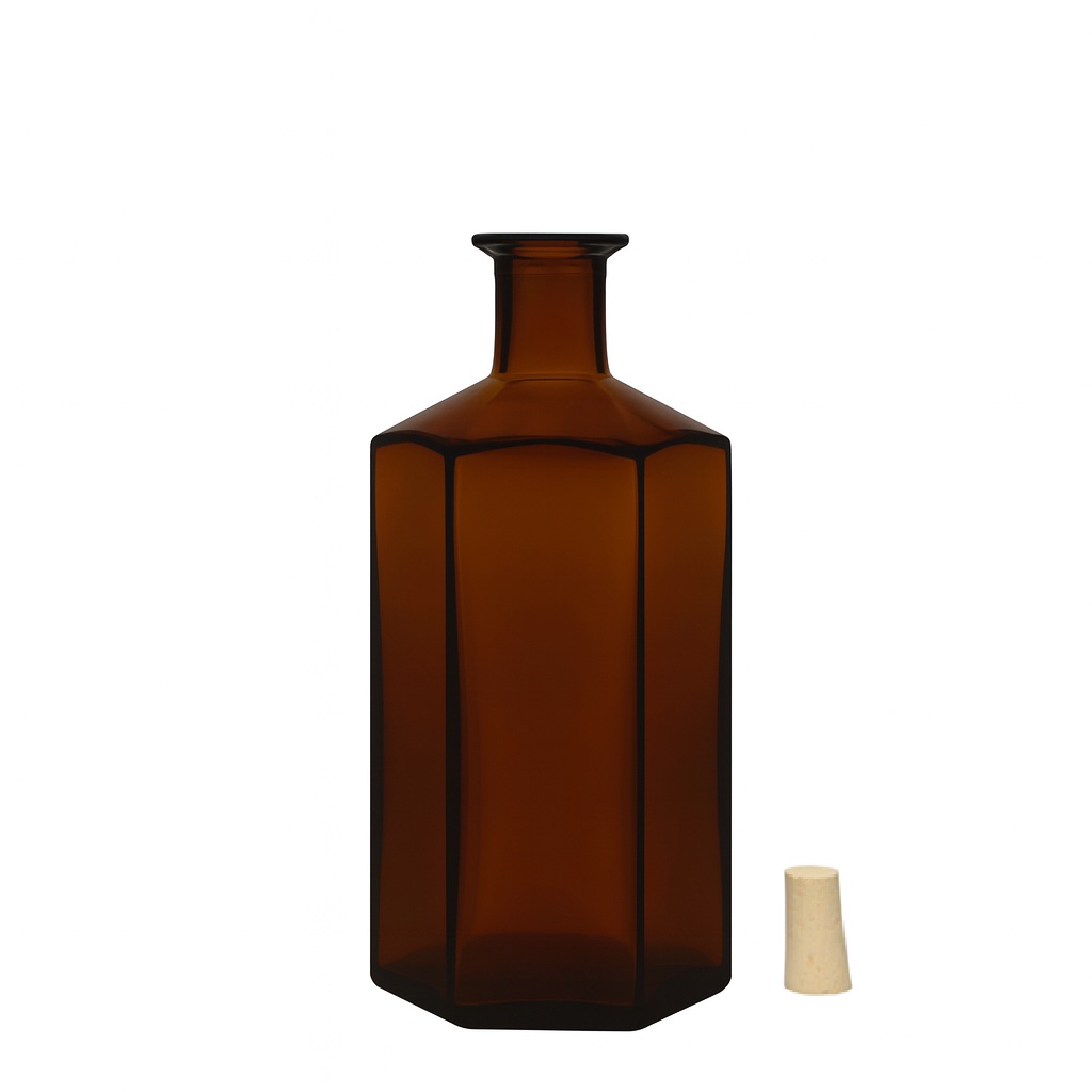 500 ml glass bottle apothecary 'Jimmy', hexagonal, brown, opening: cork 500 ml glass bottle apothecary 'Jimmy', hexagonal, brown, opening: cork
