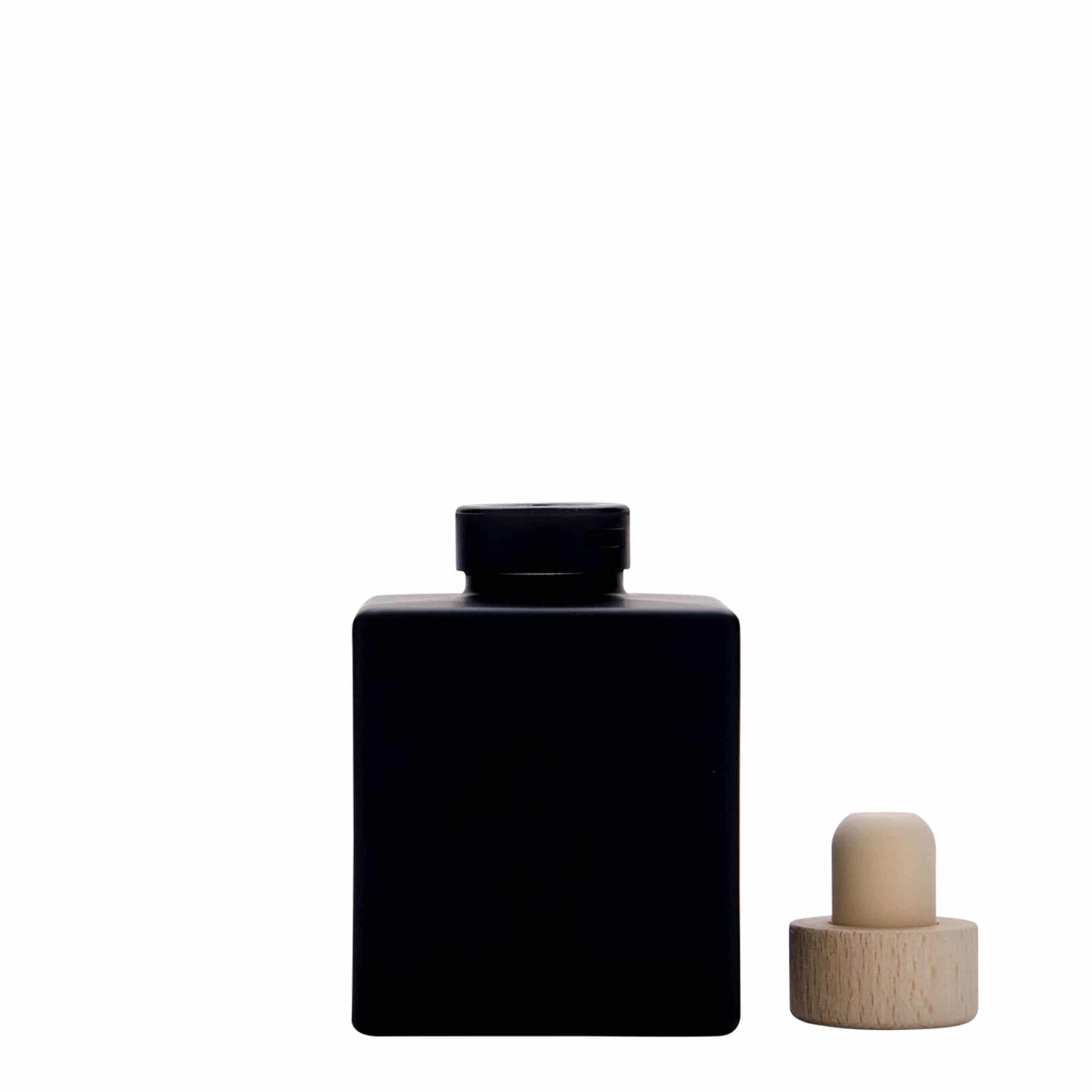 100 ml glass bottle ‘Cube’, square, black, opening: cork