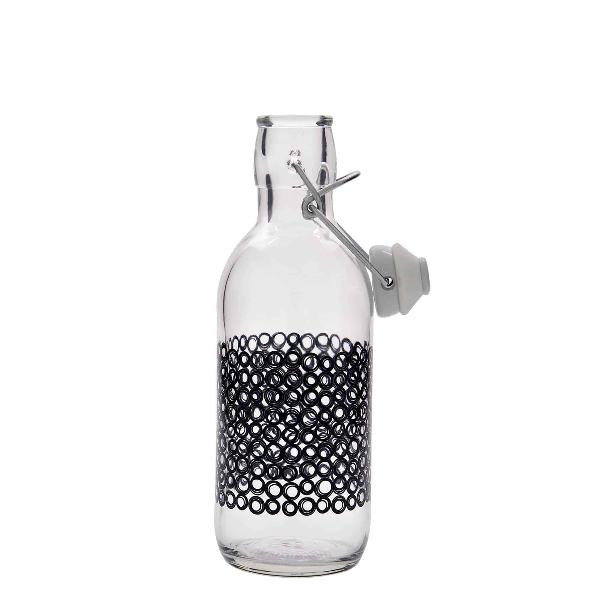 500 ml glass bottle 'Emilia', print: circola nero, closure: swing top