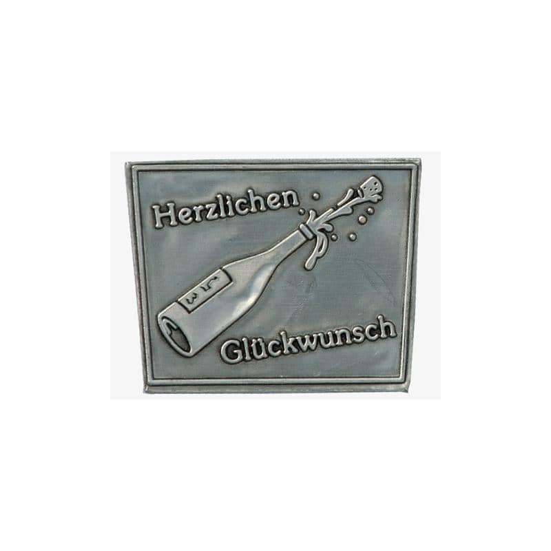 Pewter tag 'Congratulations', trapezoid, metal, silver