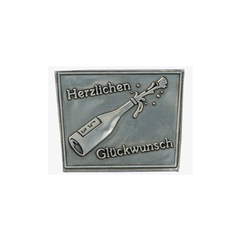 Tin label 'Congratulations', trapezoid, metal, silver Tin label 'Congratulations', trapezoid, metal, silver