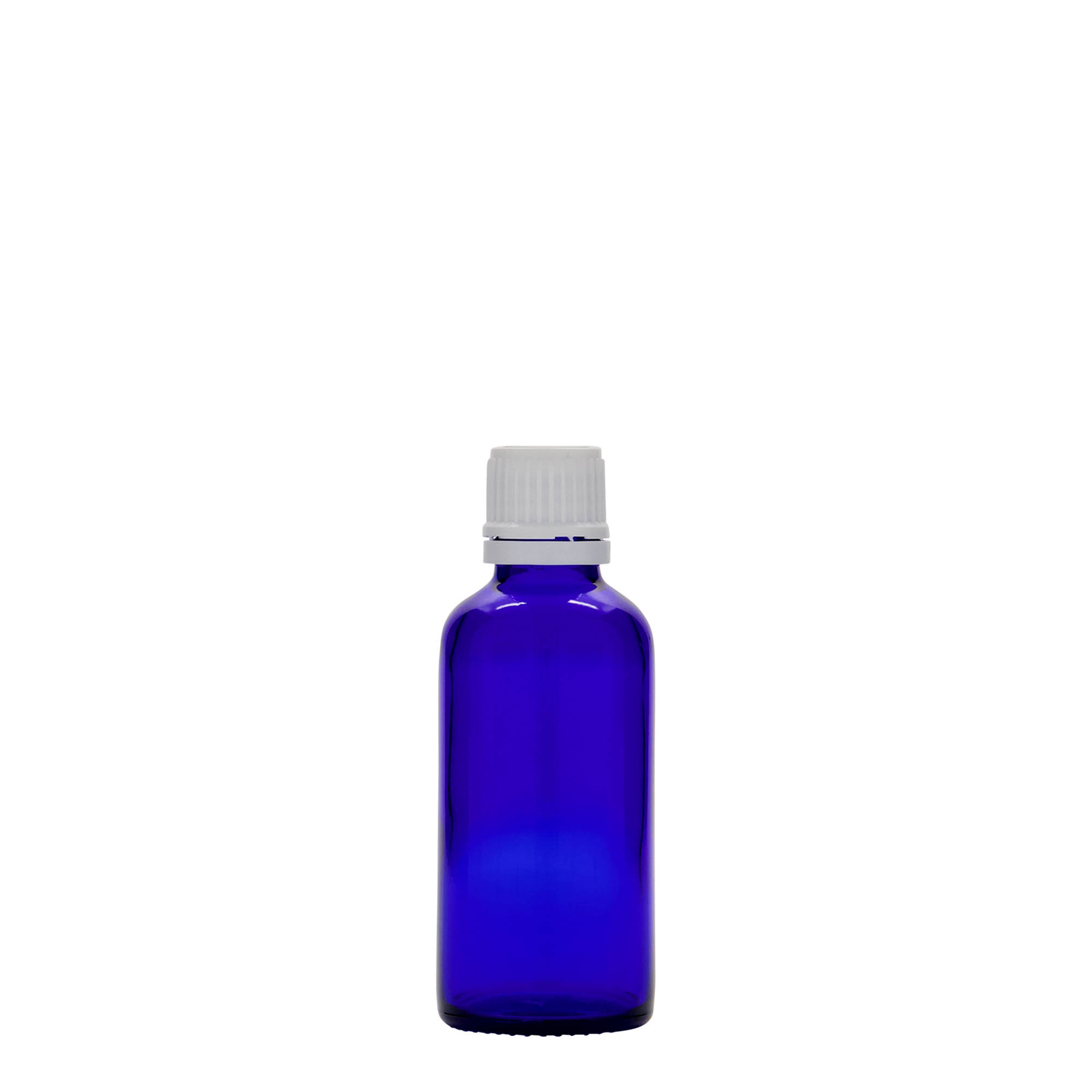 50 ml medical bottle, glass, royal blue, opening: DIN 18