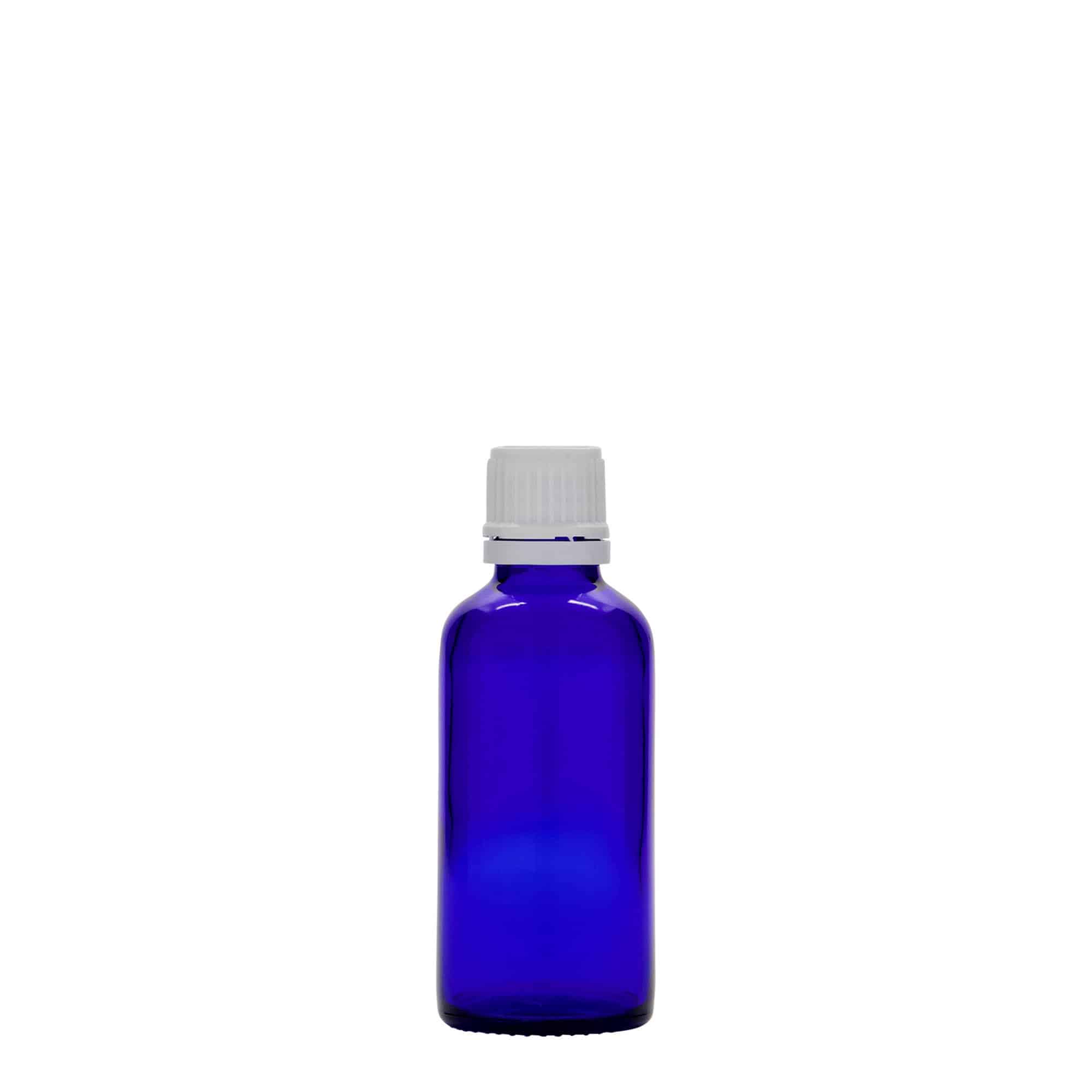 50 ml medical bottle, glass, royal blue, opening: DIN 18