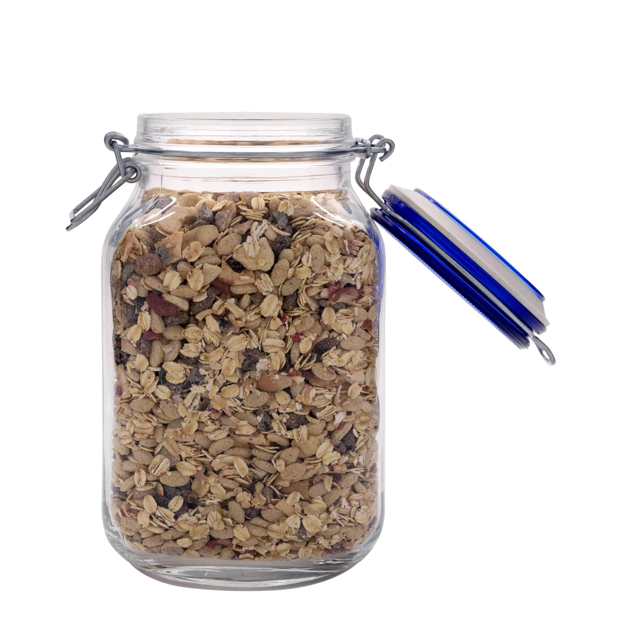 2,000 ml wire bail jar 'Fido' Blue Top, square, opening: wire bail closure