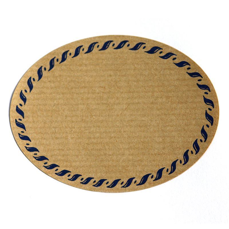 Large natural label 'Knitted Edge', oval, paper, blue/brown