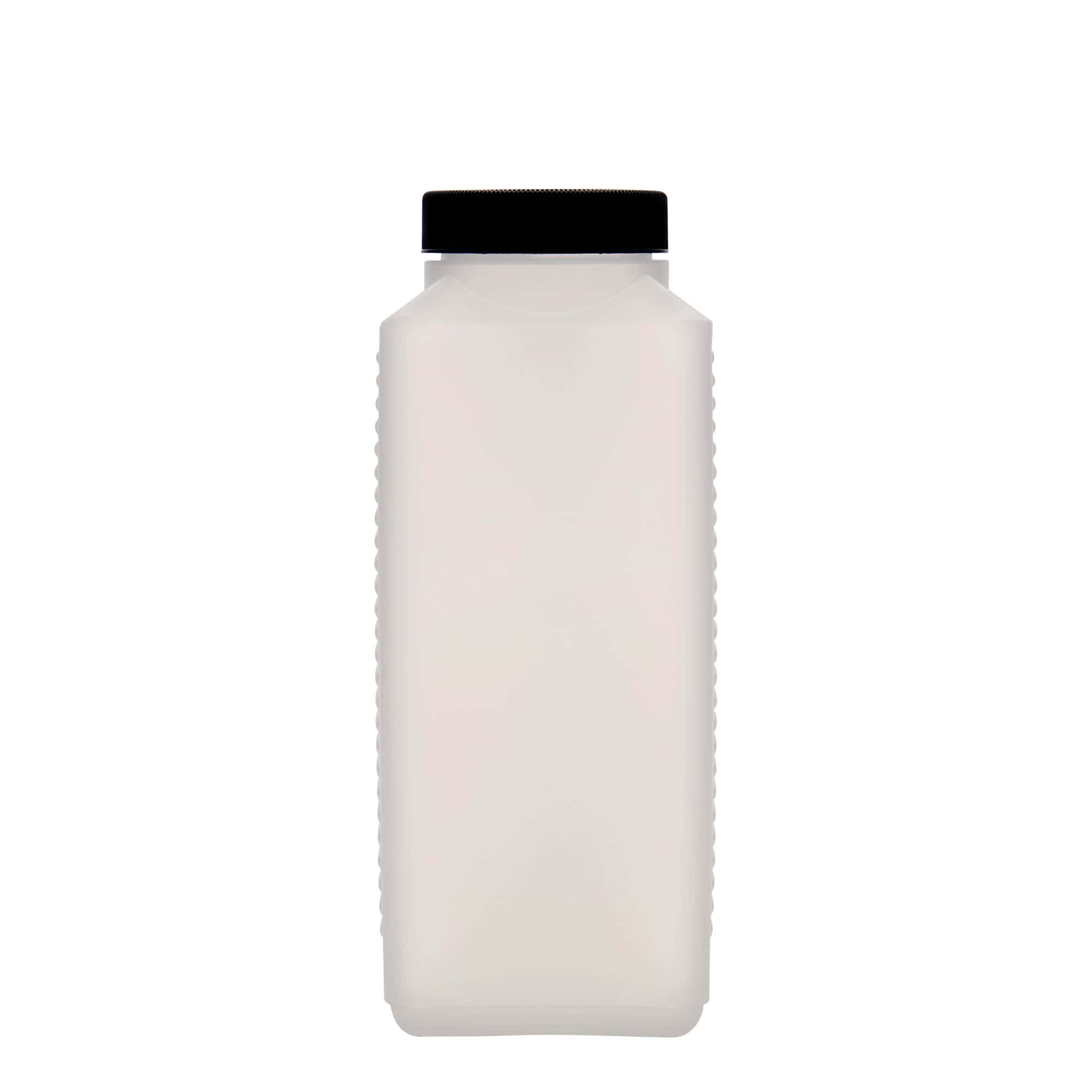 1,000 ml wide-neck bottle, rectangular, HDPE plastic, natural, opening: DIN 60 EPE